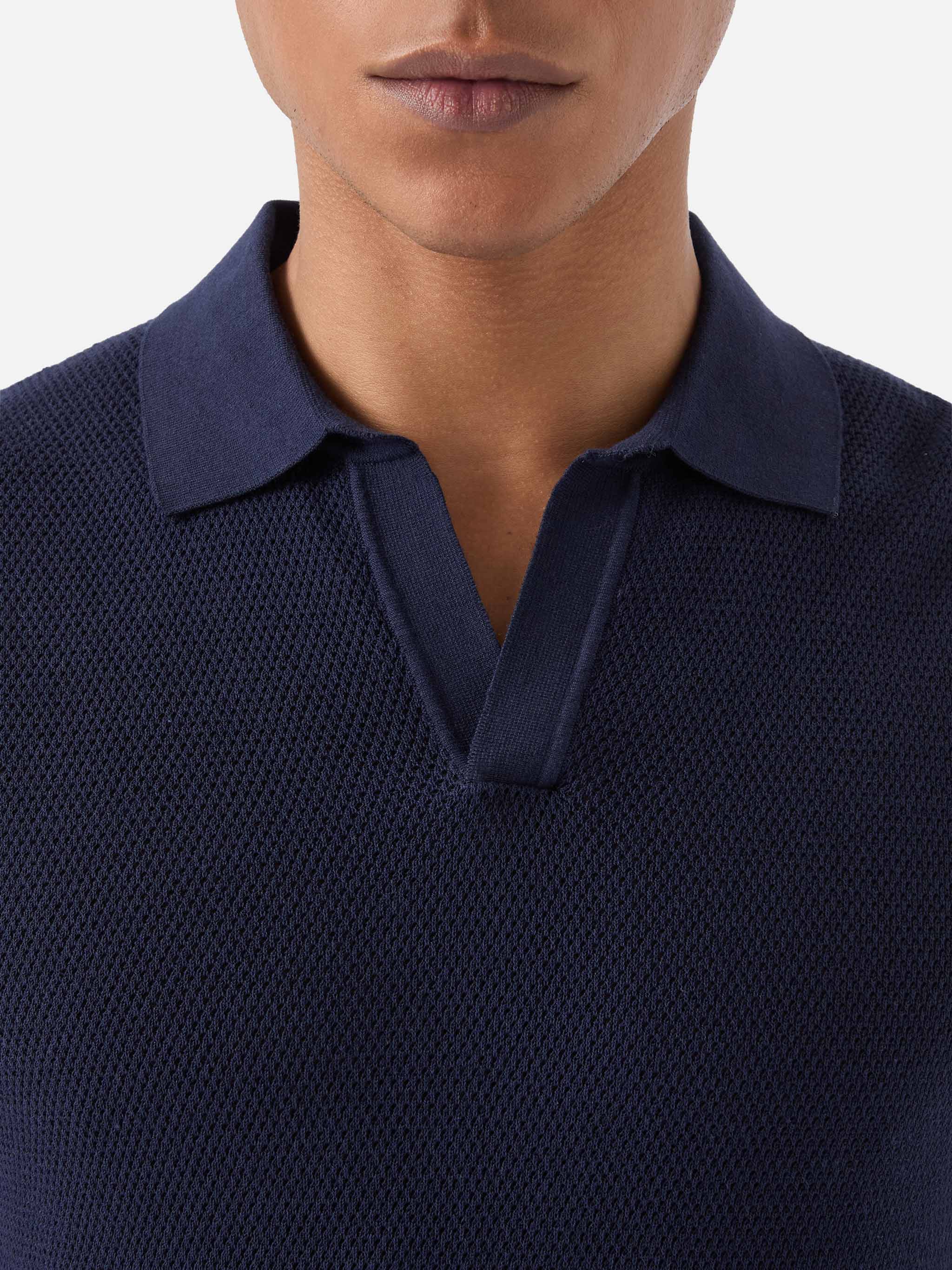 Polo Sloan Mesh in cotone pregiato high twist blu - Image 2