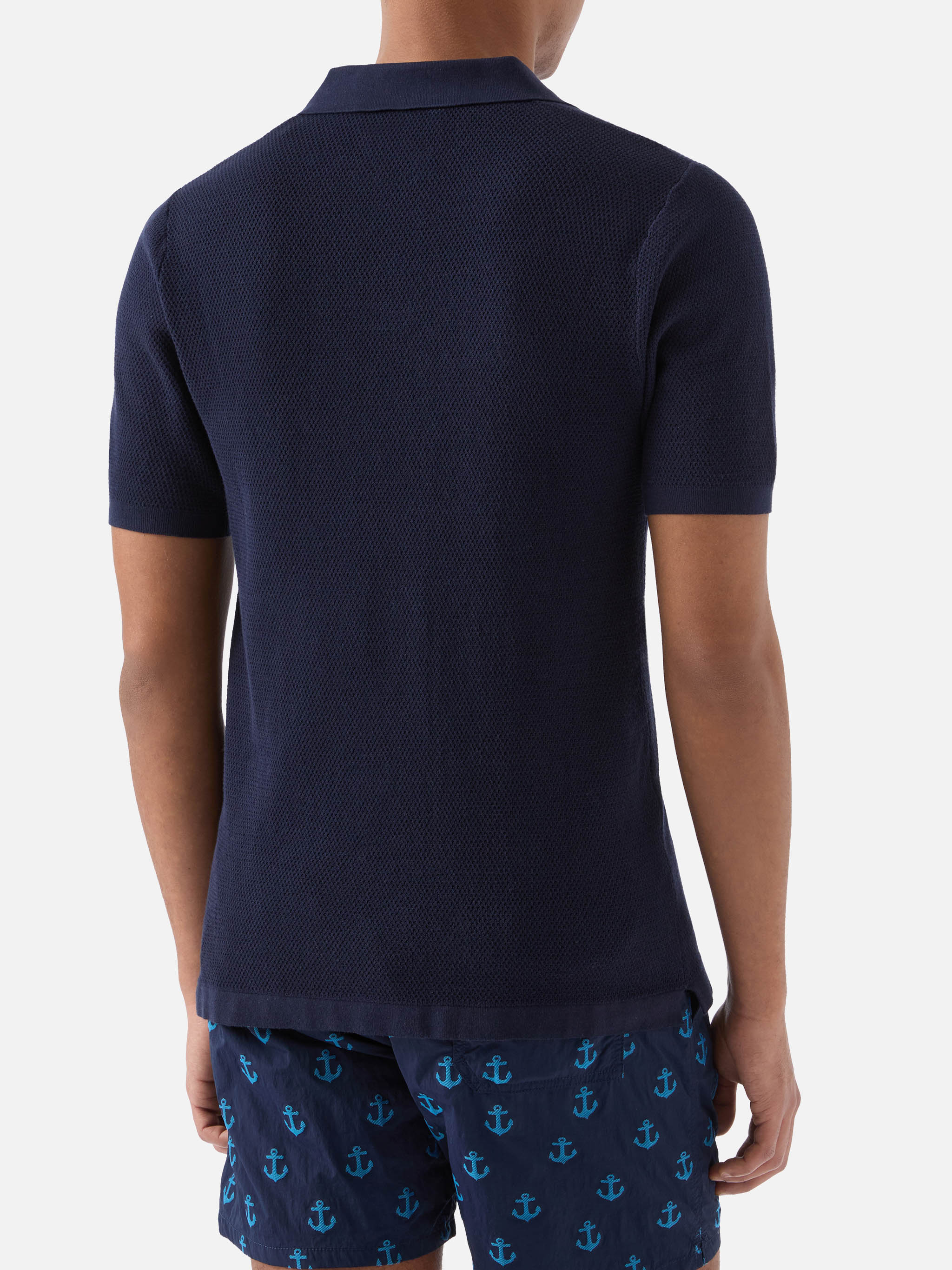 Polo Sloan Mesh in cotone pregiato high twist blu - Image 3