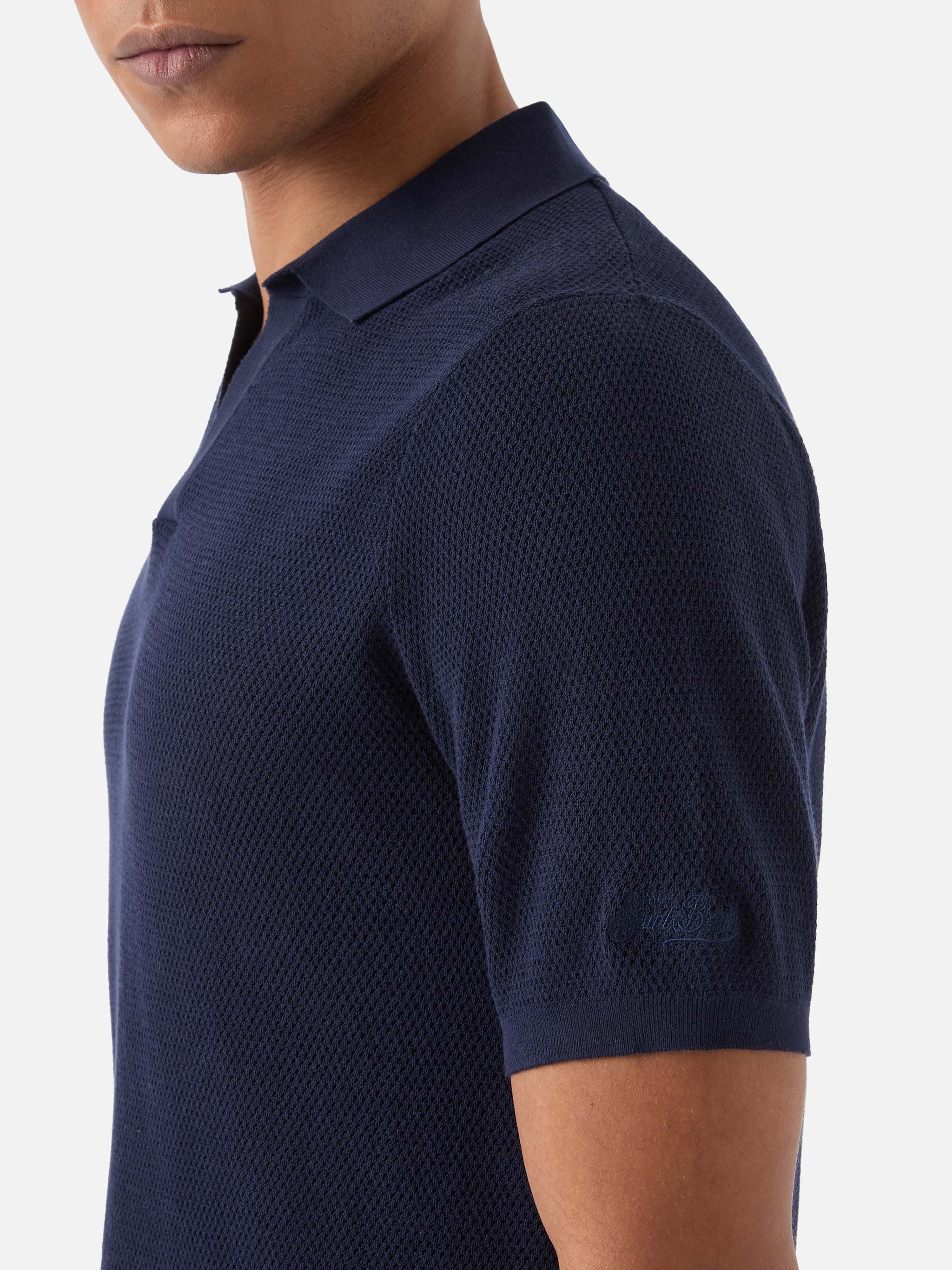 Polo Sloan Mesh in cotone pregiato high twist blu - Image 4
