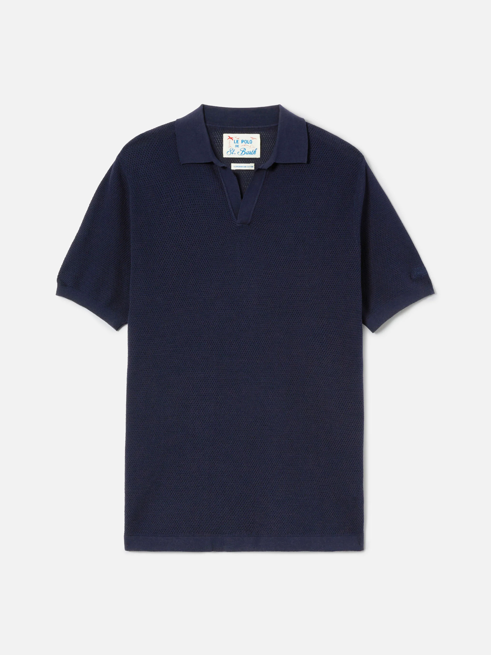 Polo Sloan Mesh in cotone pregiato high twist blu - Image 5