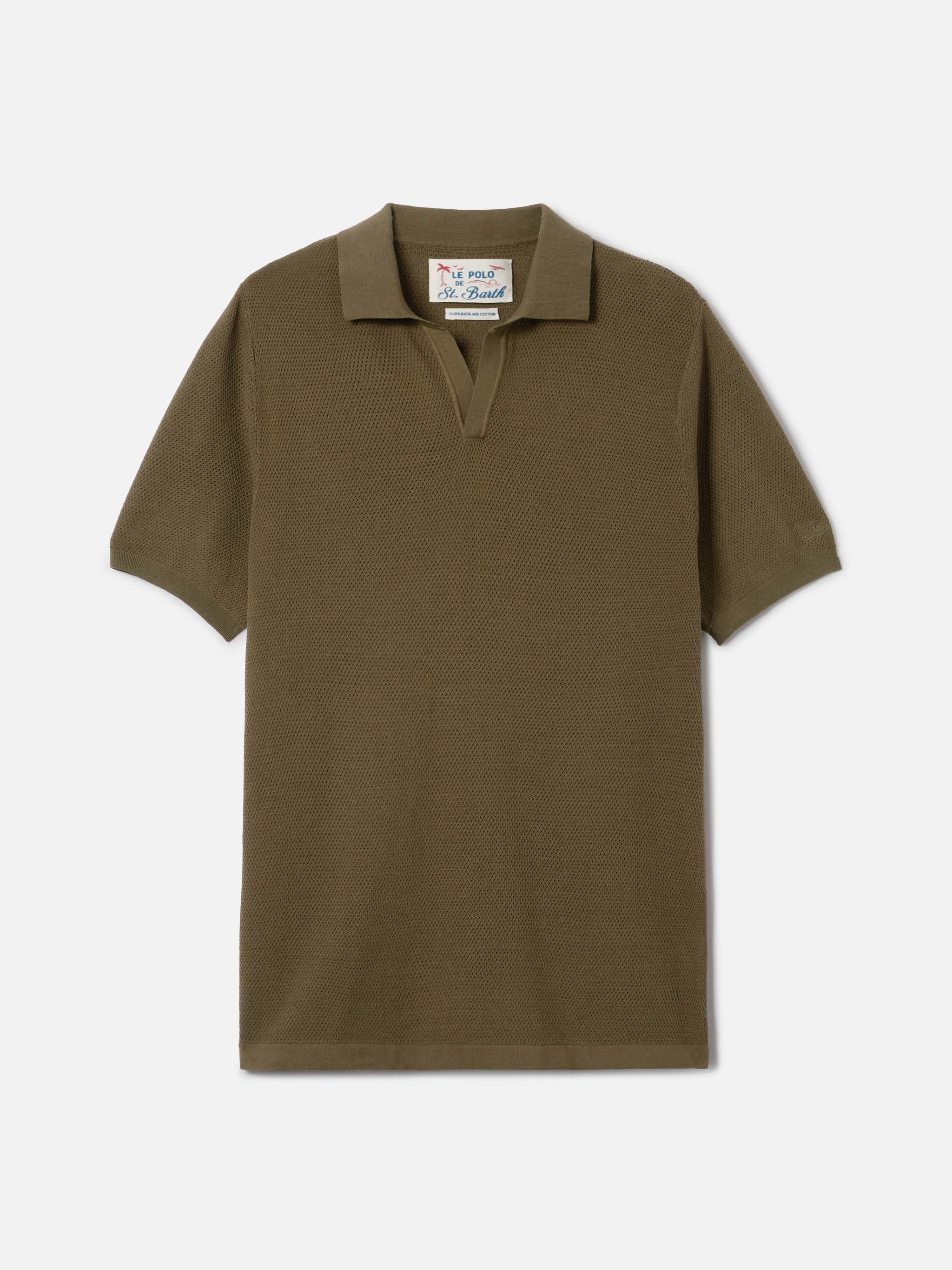 Polo Sloan Mesh in cotone pregiato high twist verde militare - Image 4