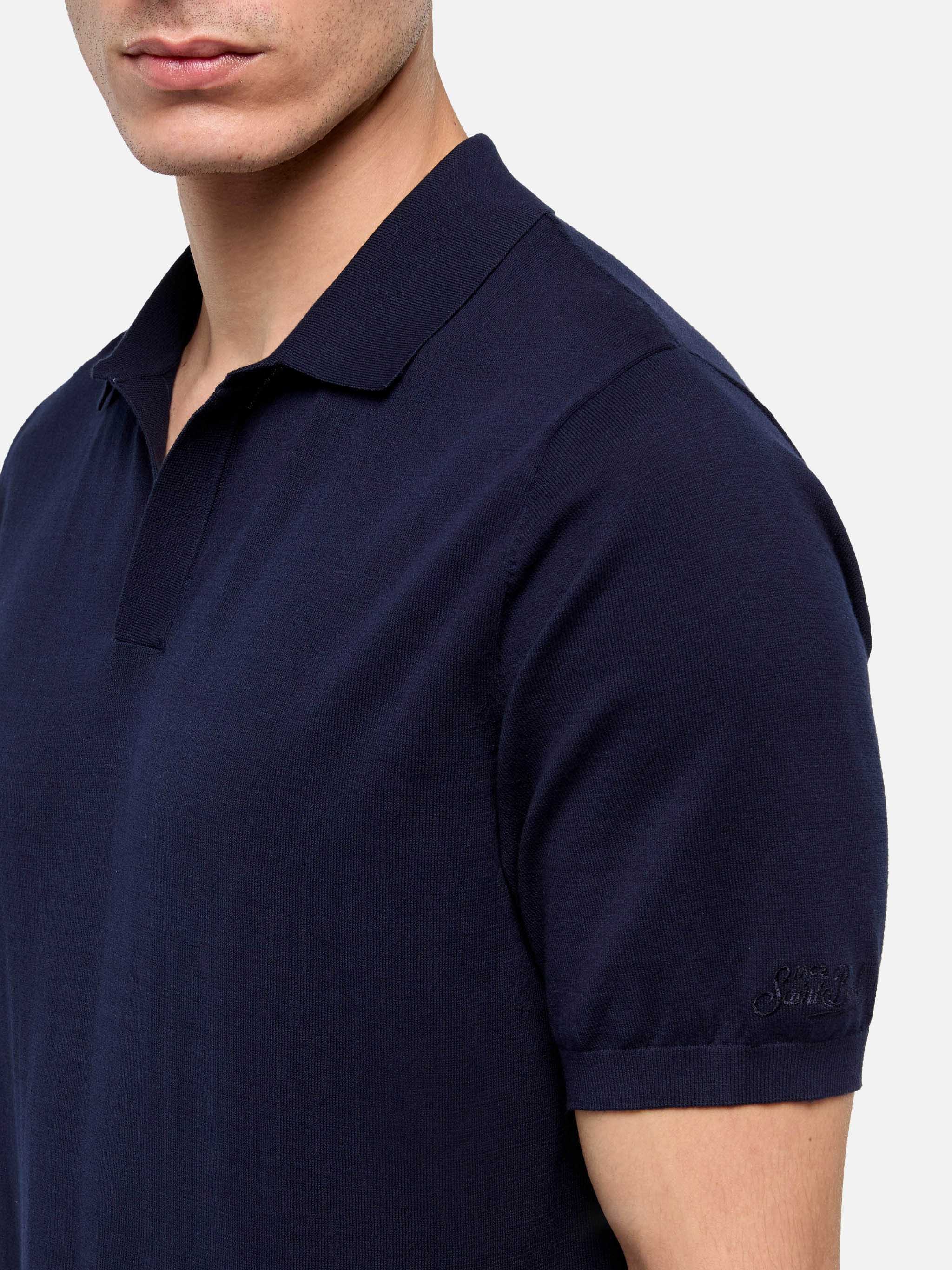 Polo Sloan senza bottoni in maglia blu - Image 2