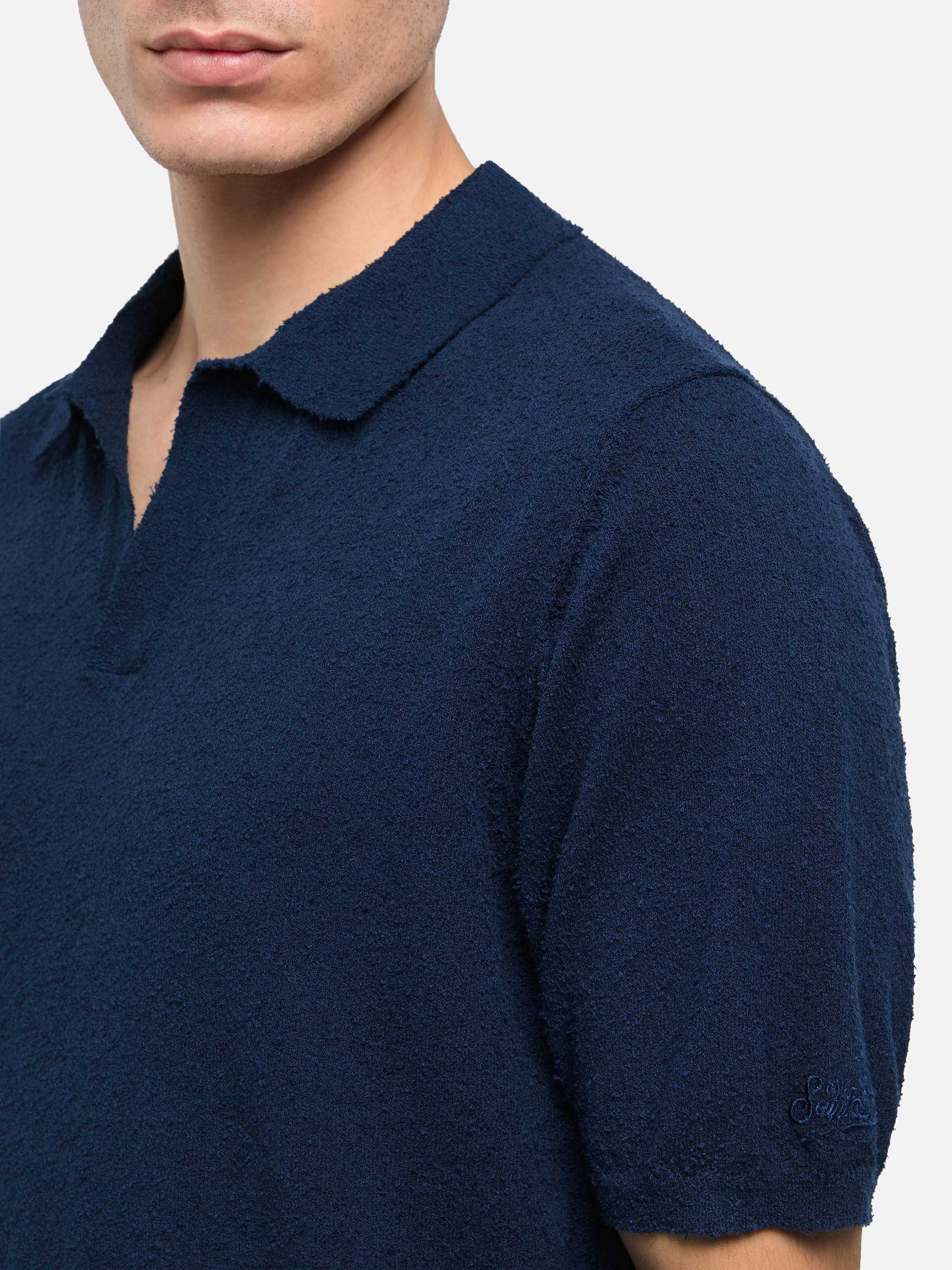 Polo Sloan Terry senza bottoni in spugna blu navy - Image 2