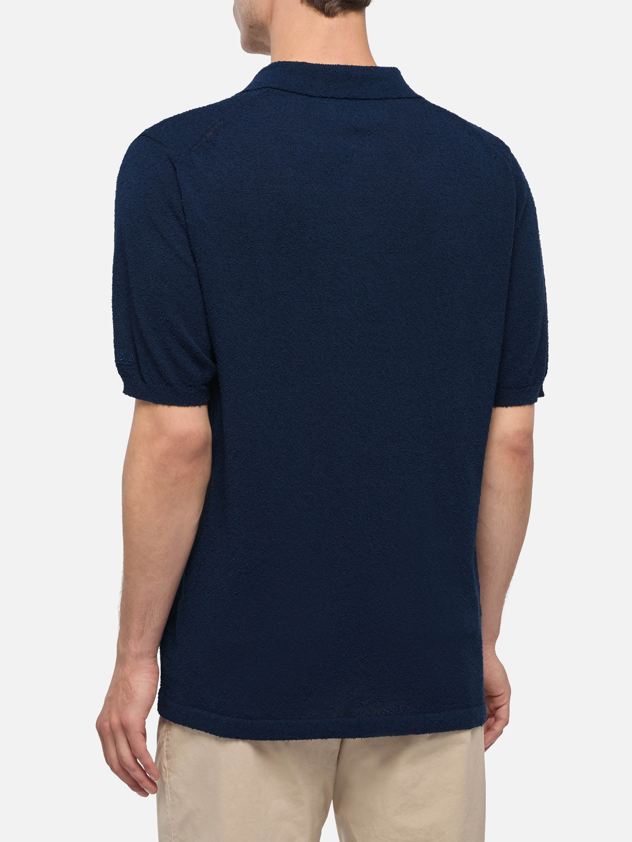 Polo Sloan Terry senza bottoni in spugna blu navy - Image 4