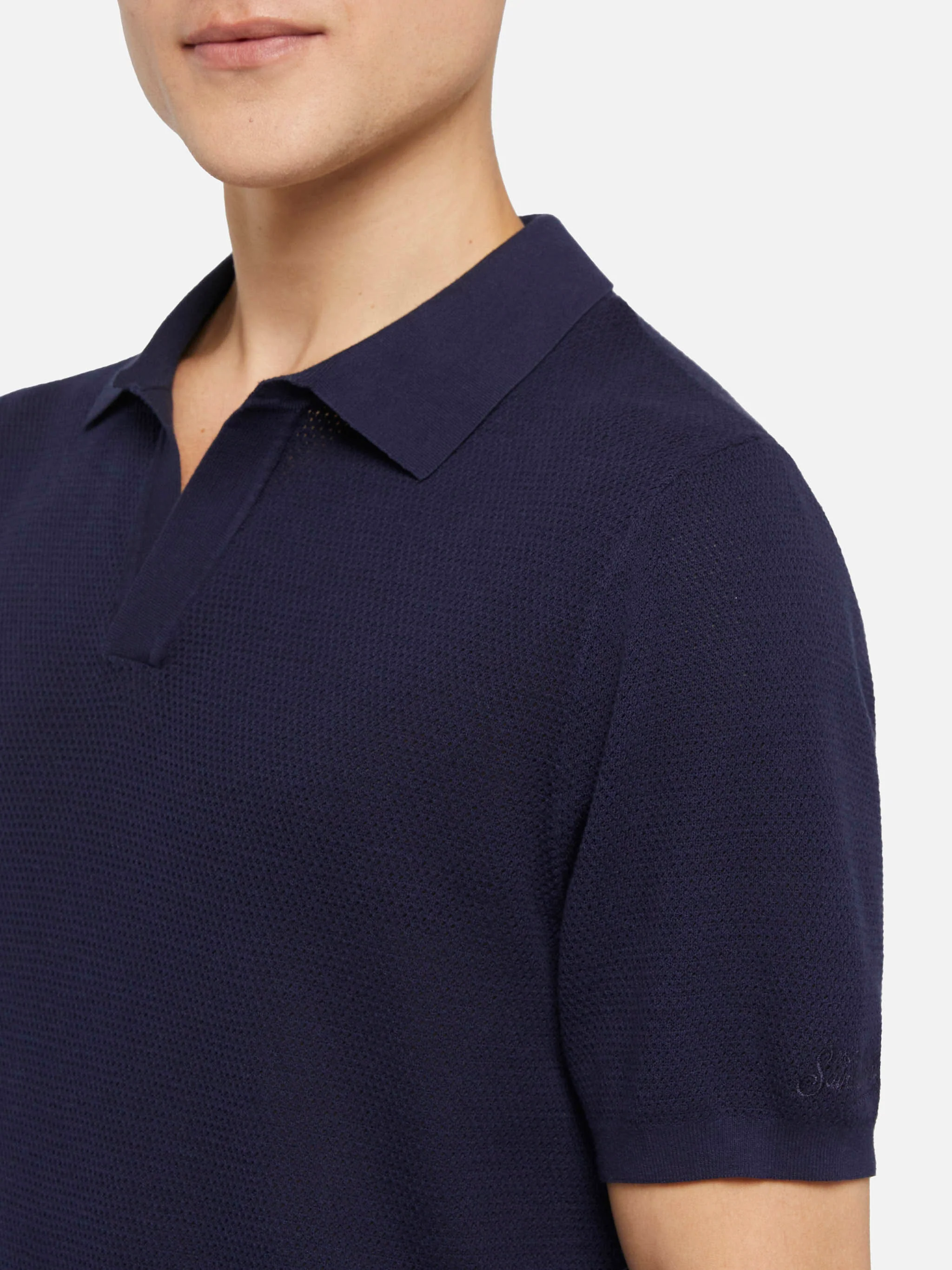 Polo Sloan senza bottoni in maglia a rete blu navy - Image 2