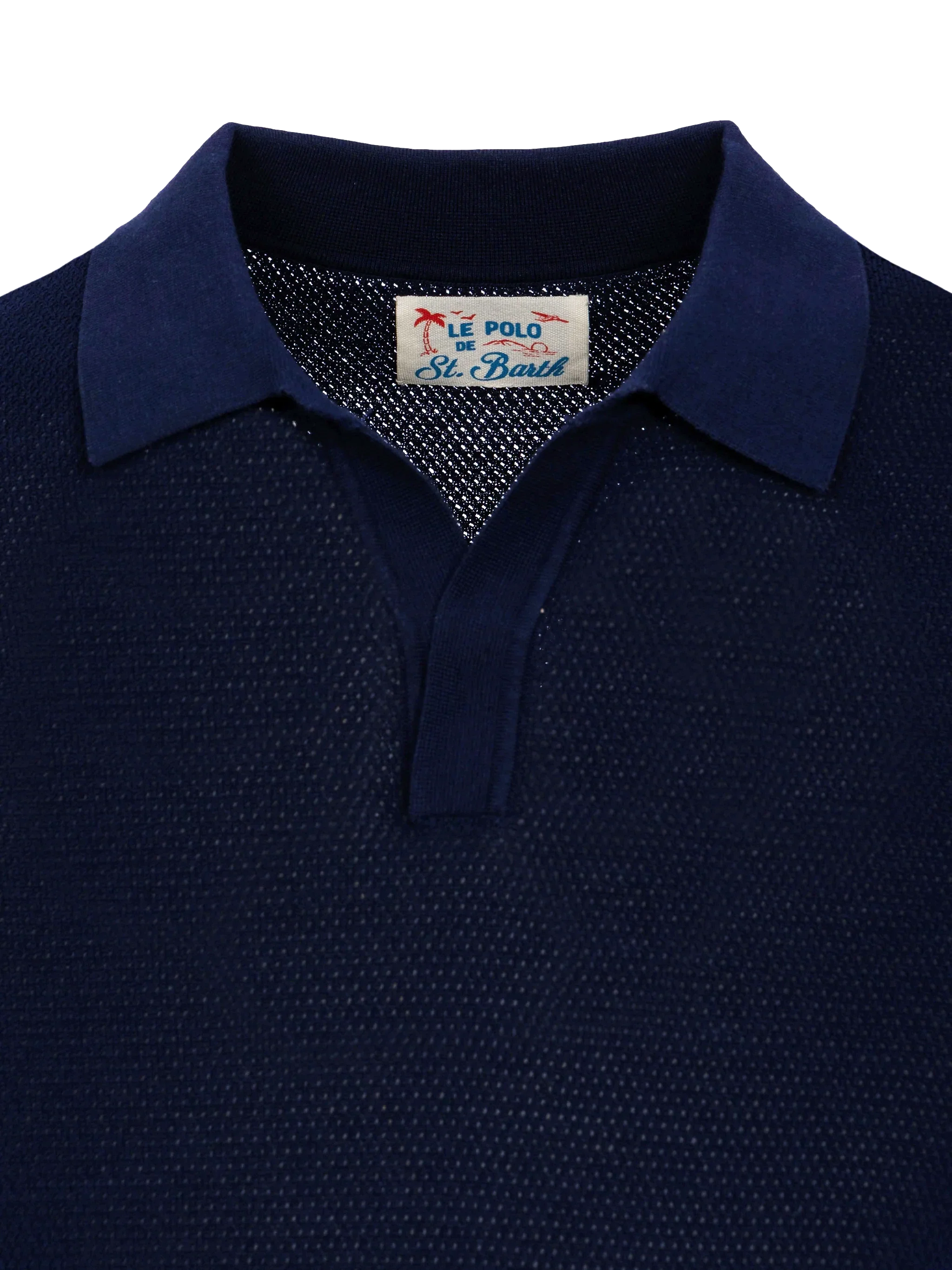 Polo Sloan senza bottoni in maglia a rete blu navy - Image 6