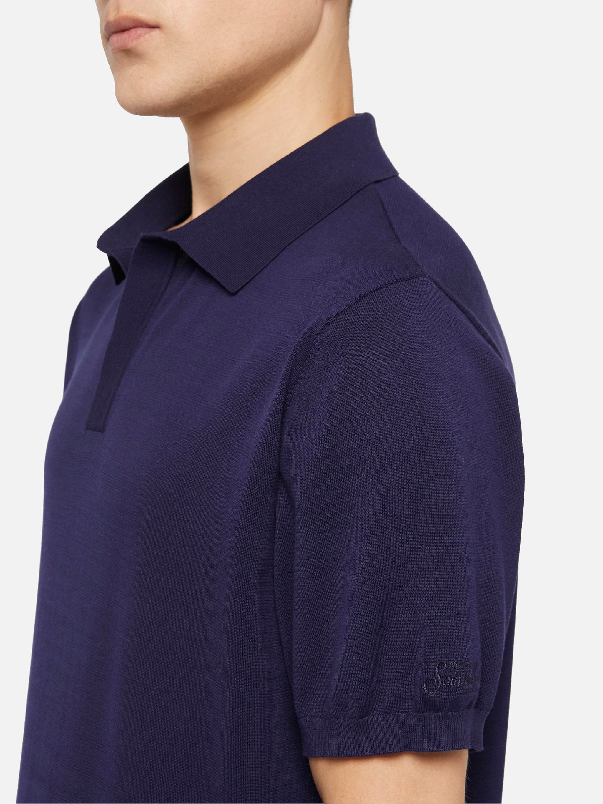 Polo Sloan in maglia di seta e cotone blu navy - Image 2