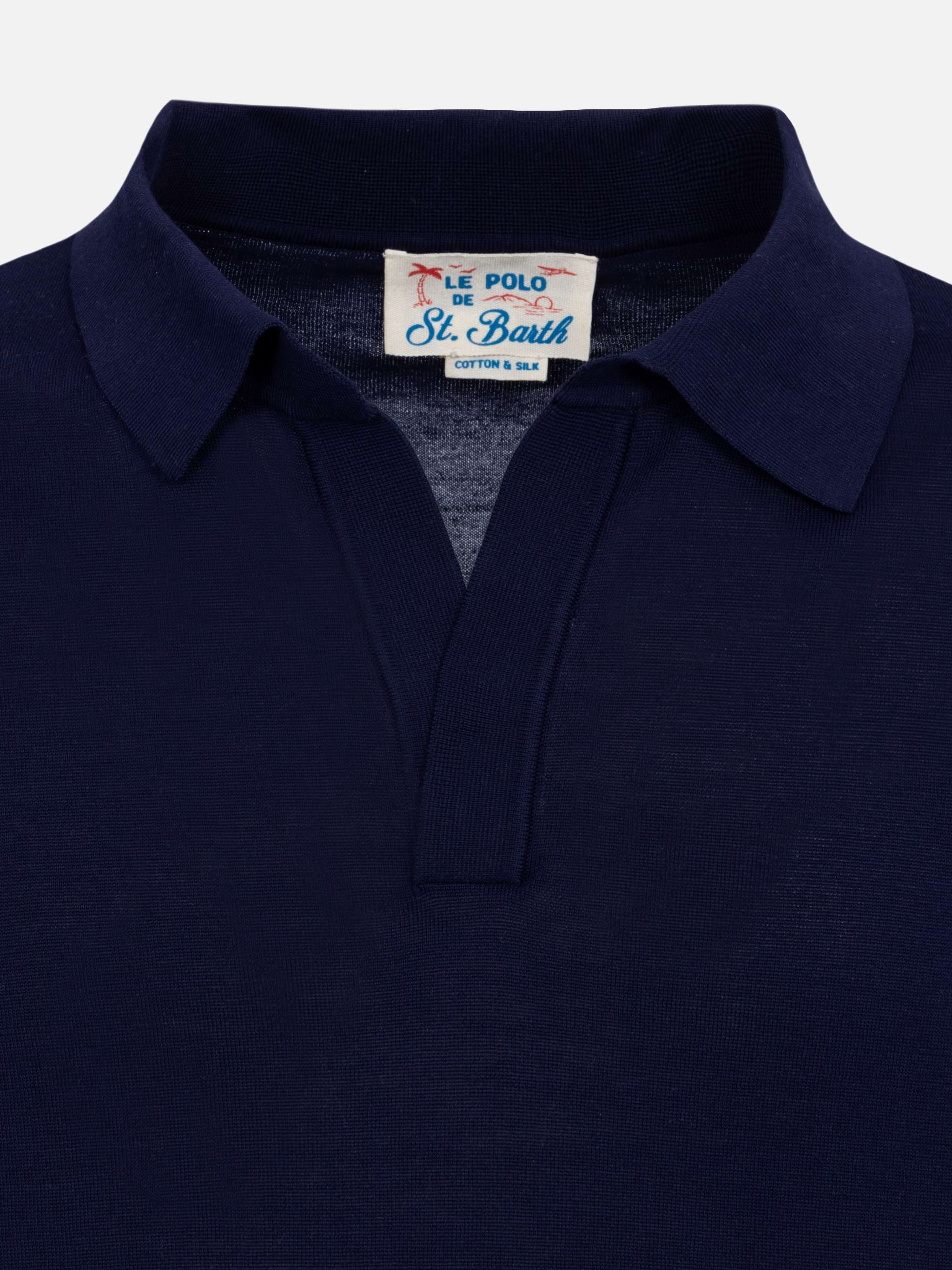 Polo Sloan in maglia di seta e cotone blu navy - Image 6