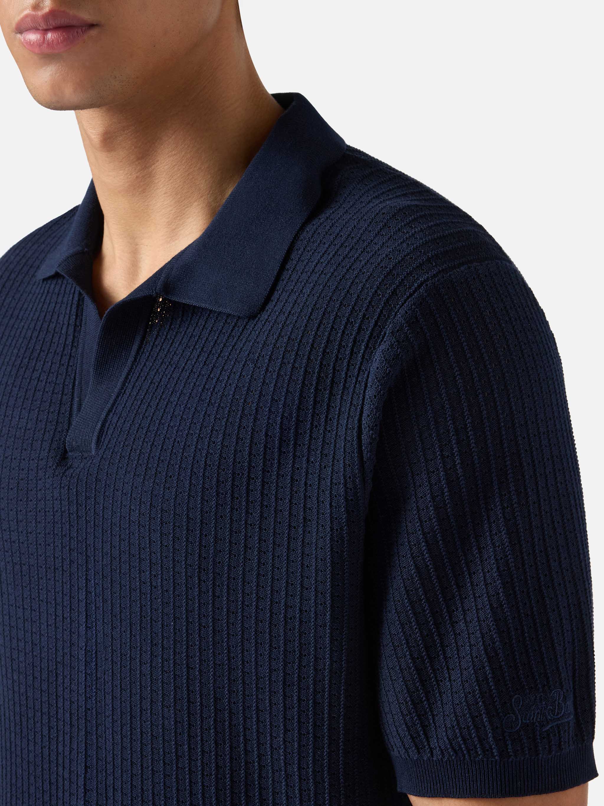 Polo Sloan Net in cotone pregiato high twist blu - Image 2