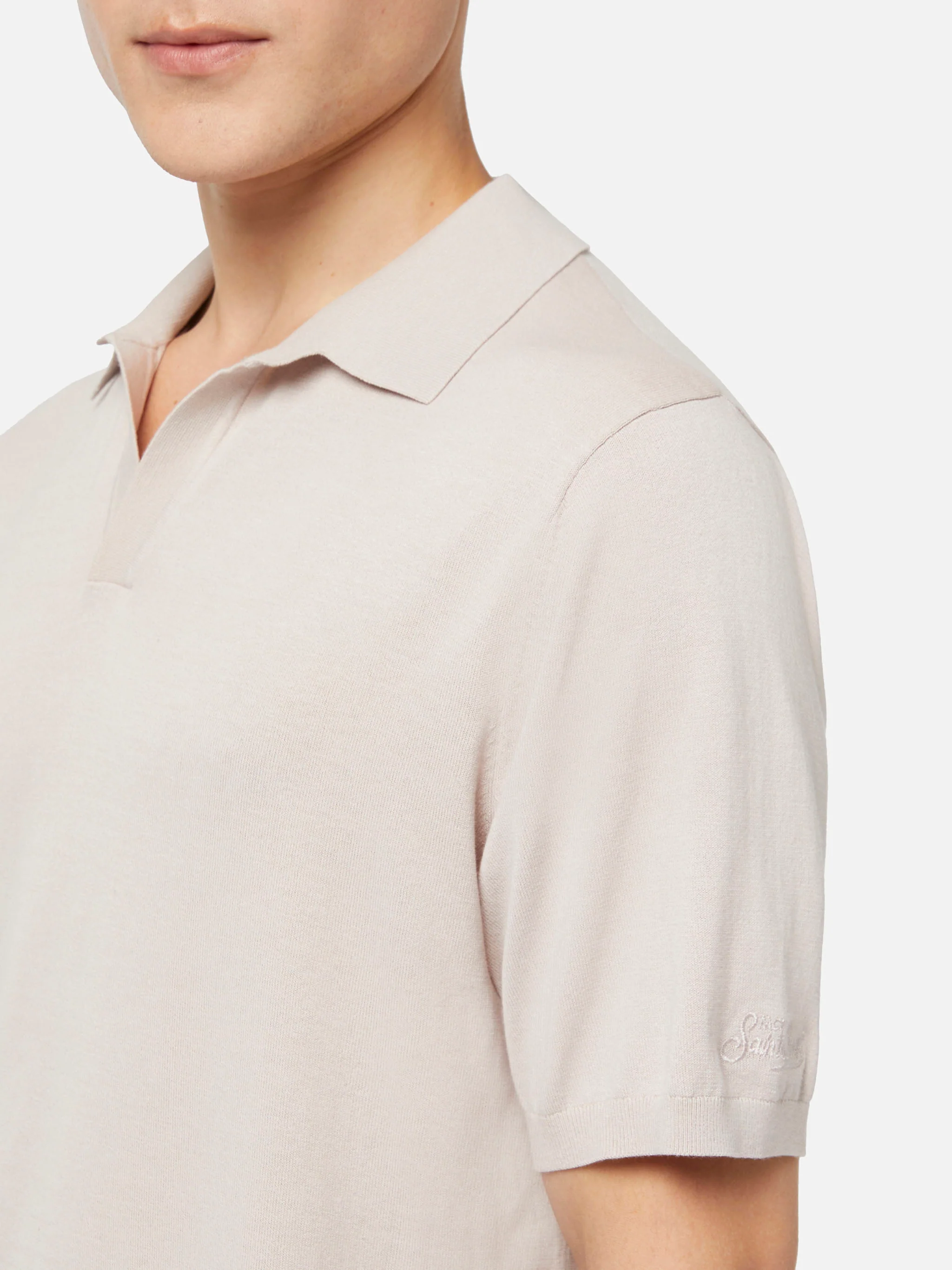 Polo Sloan in maglia grigio pietra senza bottoni - Image 2