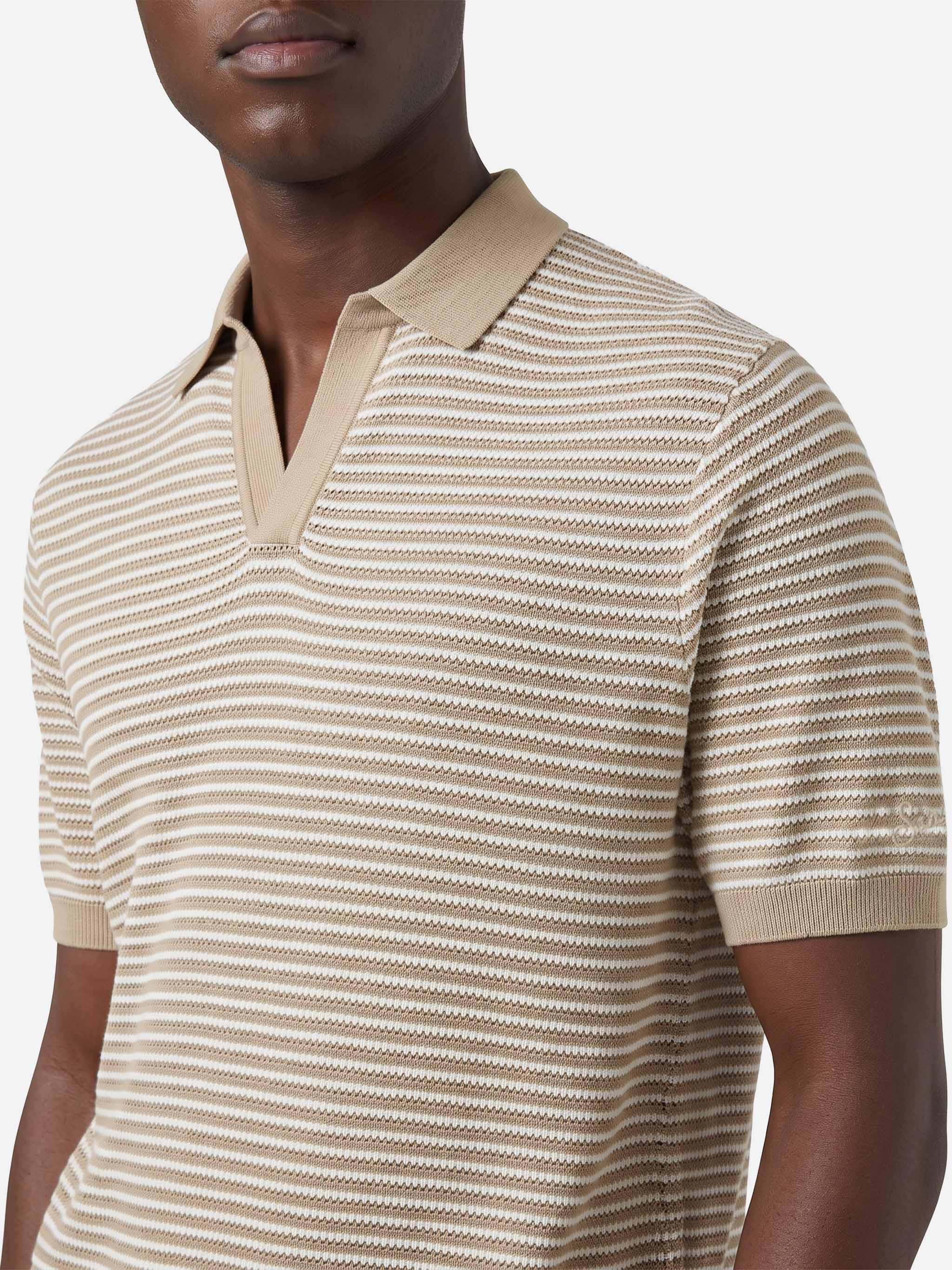 Polo Sloan in cotone pregiato high twist a righe beige - Image 2
