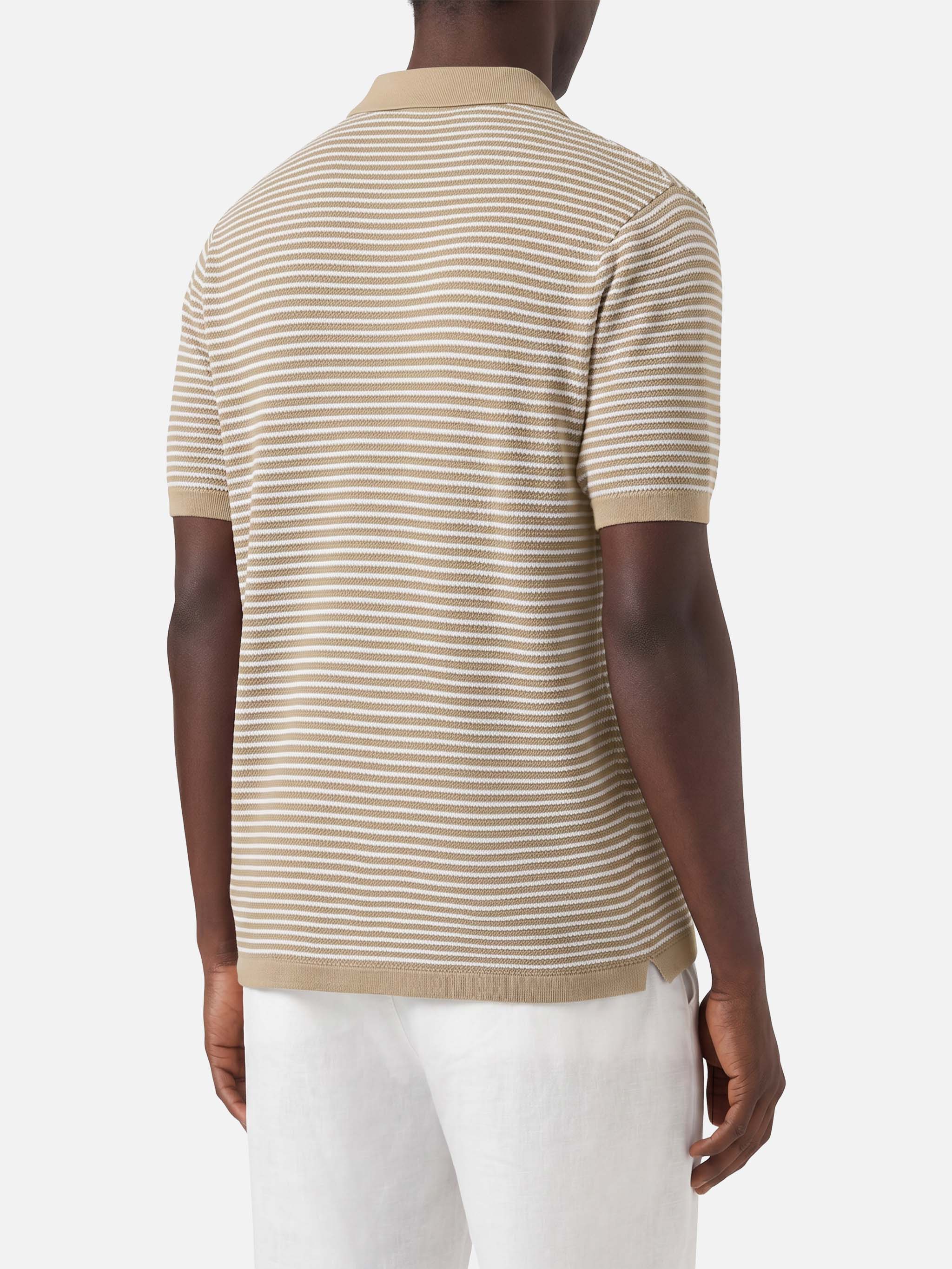 Polo Sloan in cotone pregiato high twist a righe beige - Image 3