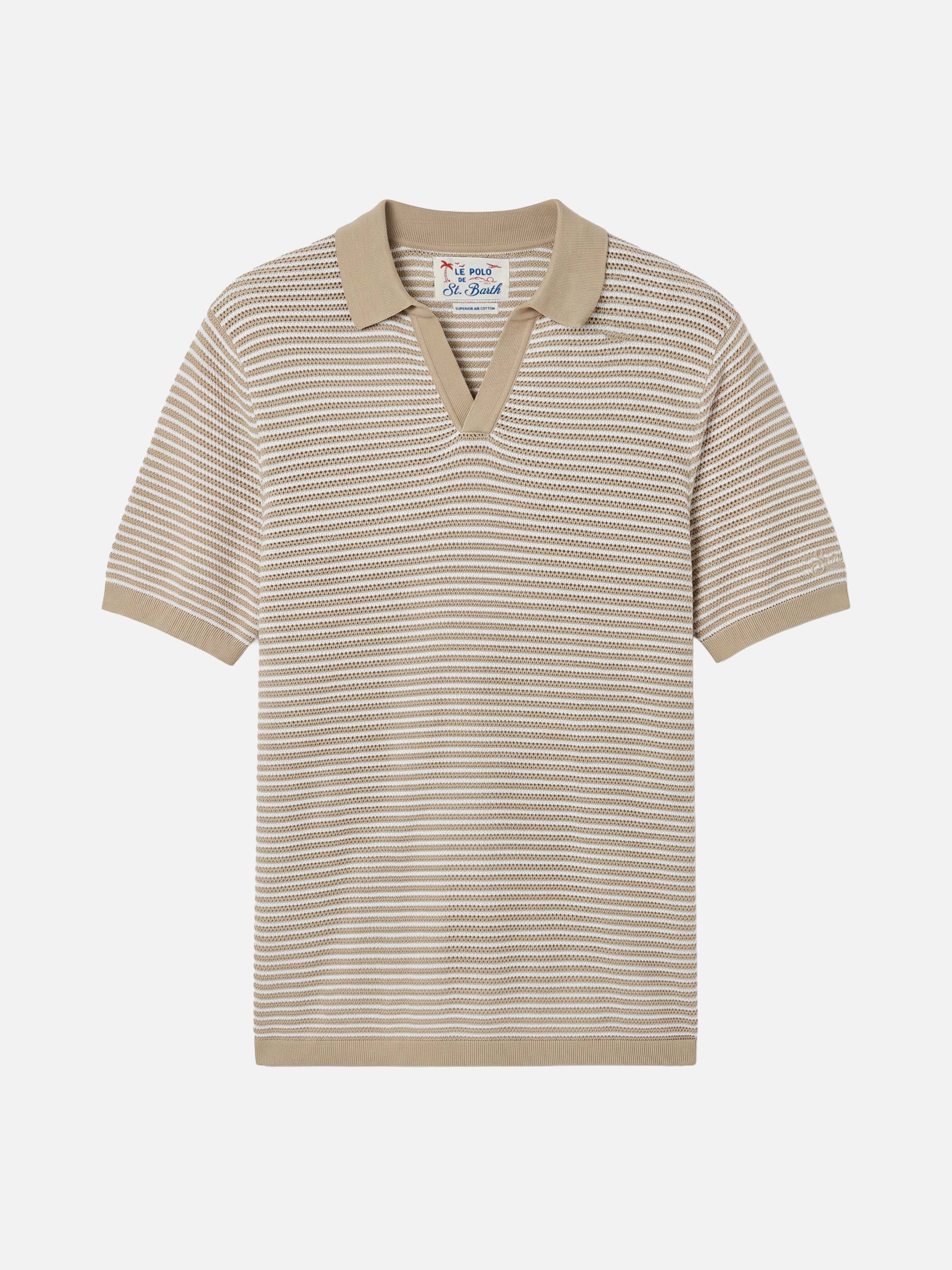 Polo Sloan in cotone pregiato high twist a righe beige - Image 4