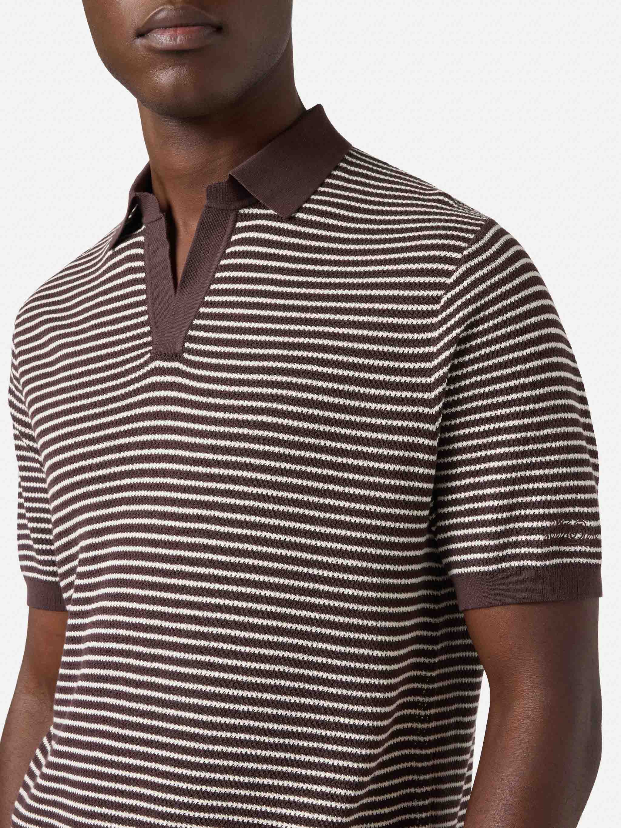 Polo Sloan in cotone pregiato high twist a righe marroni - Image 2