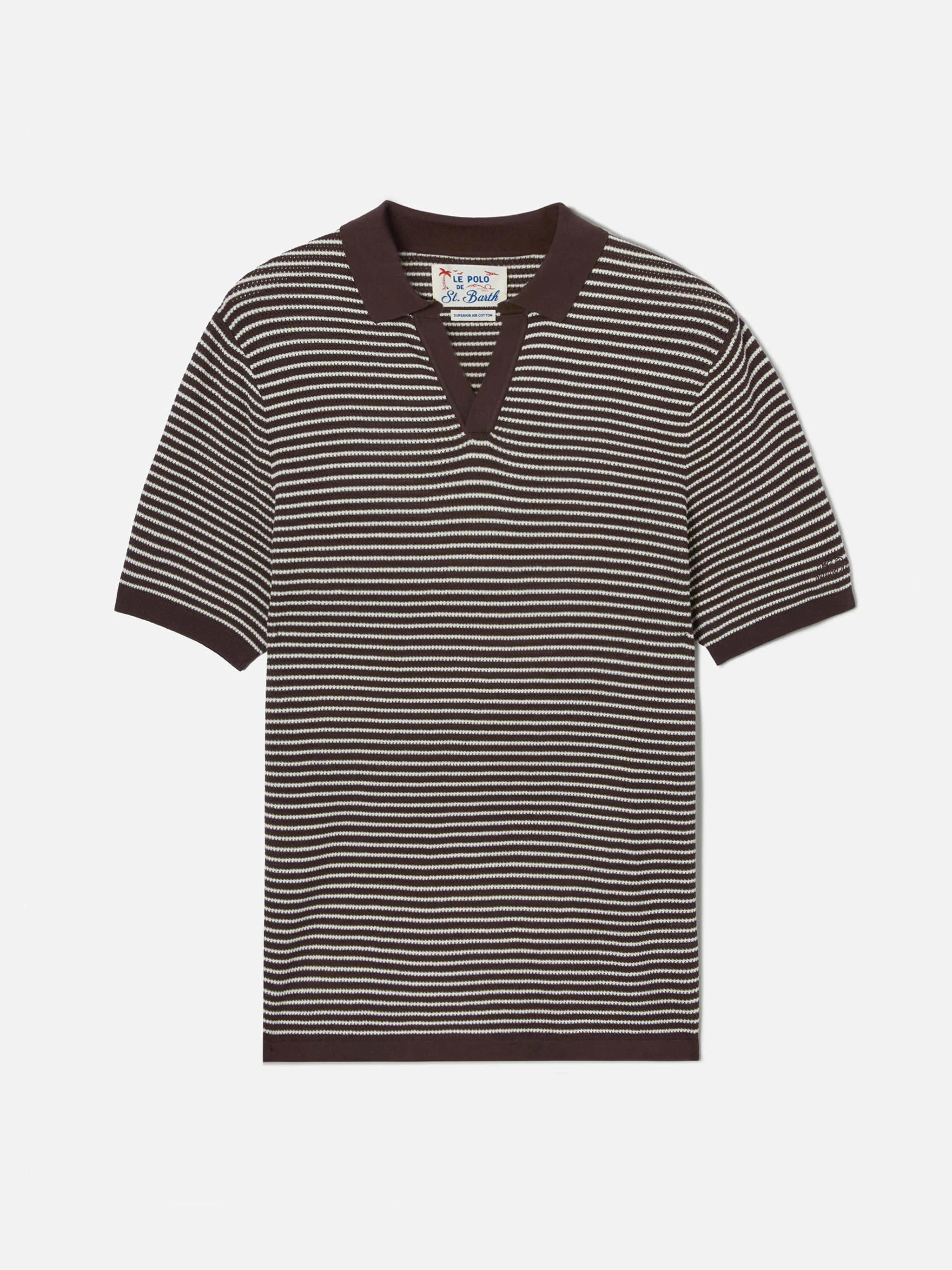 Polo Sloan in cotone pregiato high twist a righe marroni - Image 4
