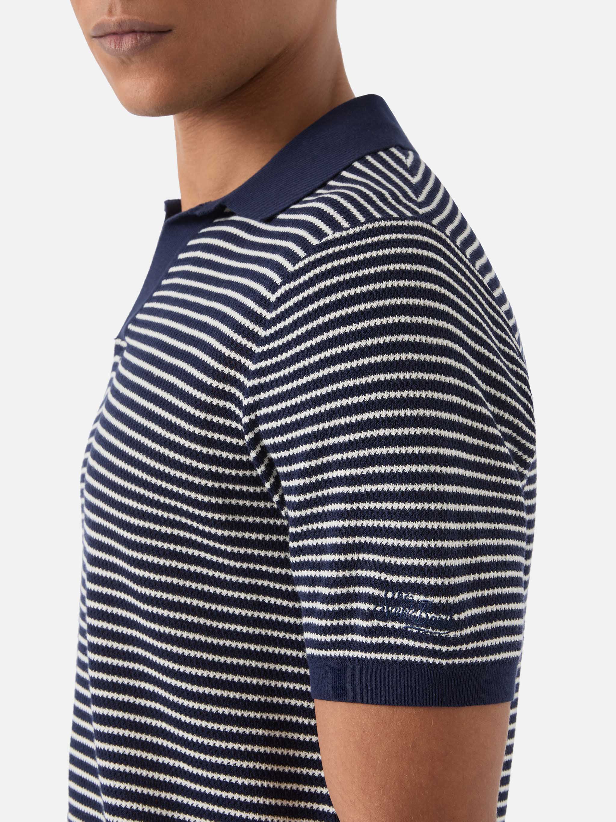 Polo Sloan in cotone pregiato high twist a righe blu - Image 4