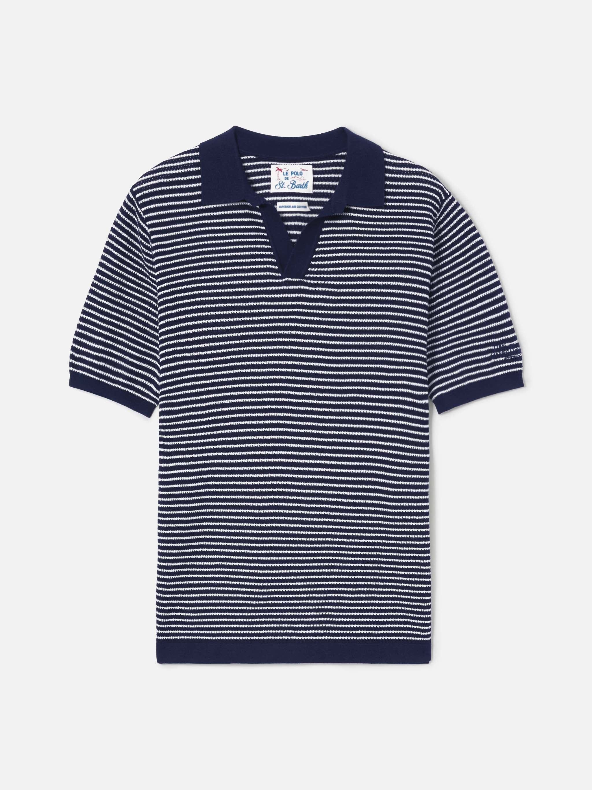 Polo Sloan in cotone pregiato high twist a righe blu - Image 5