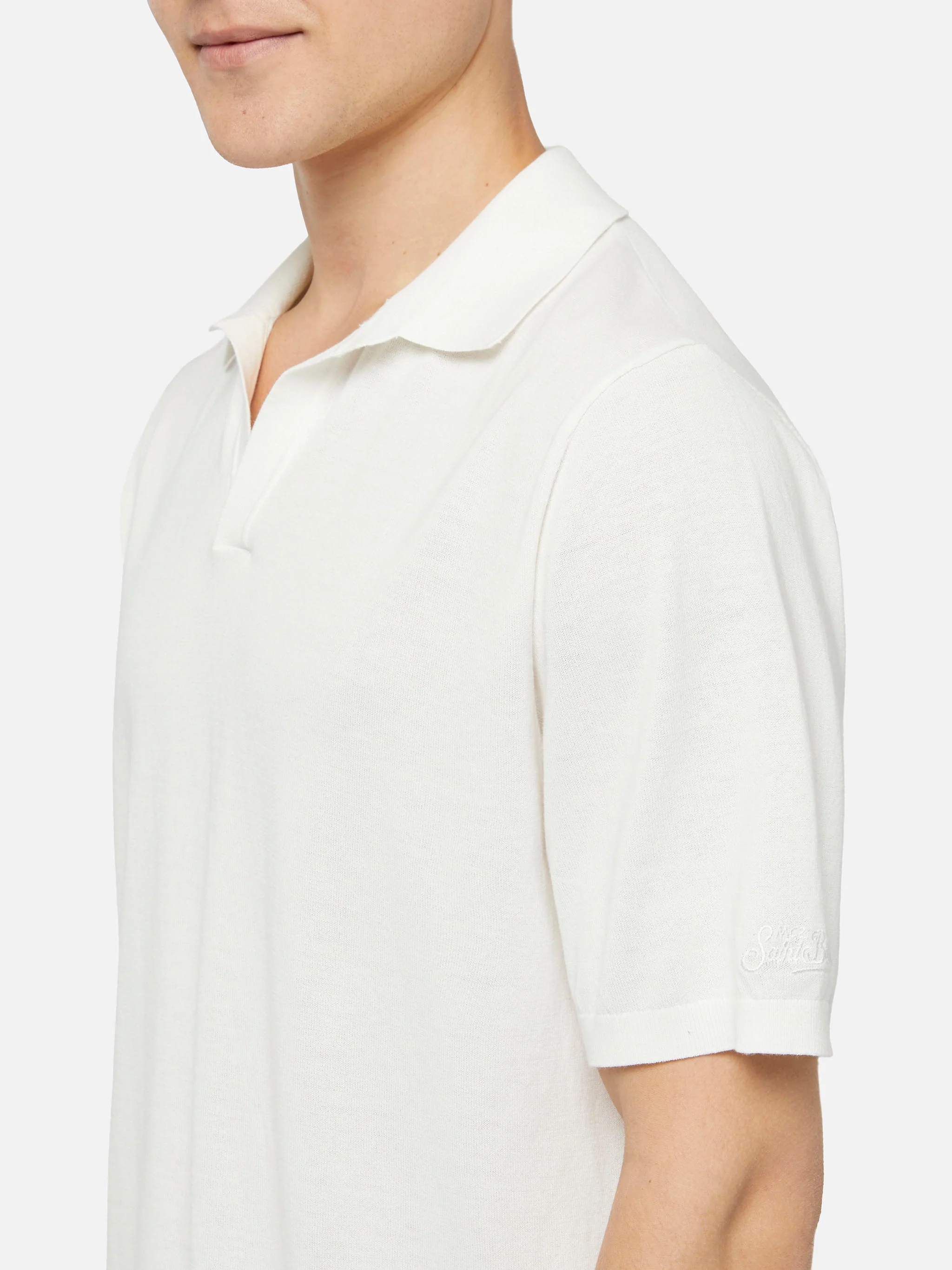 Polo Sloan senza bottoni in maglia bianca - Image 3