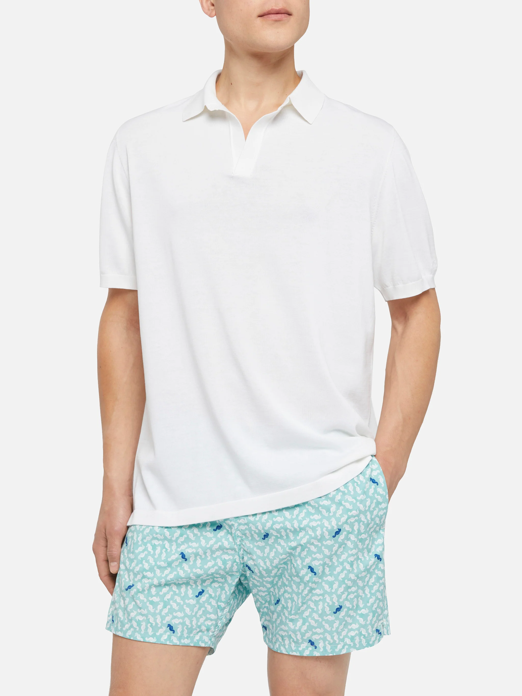 Polo Sloan in maglia di seta e cotone bianca