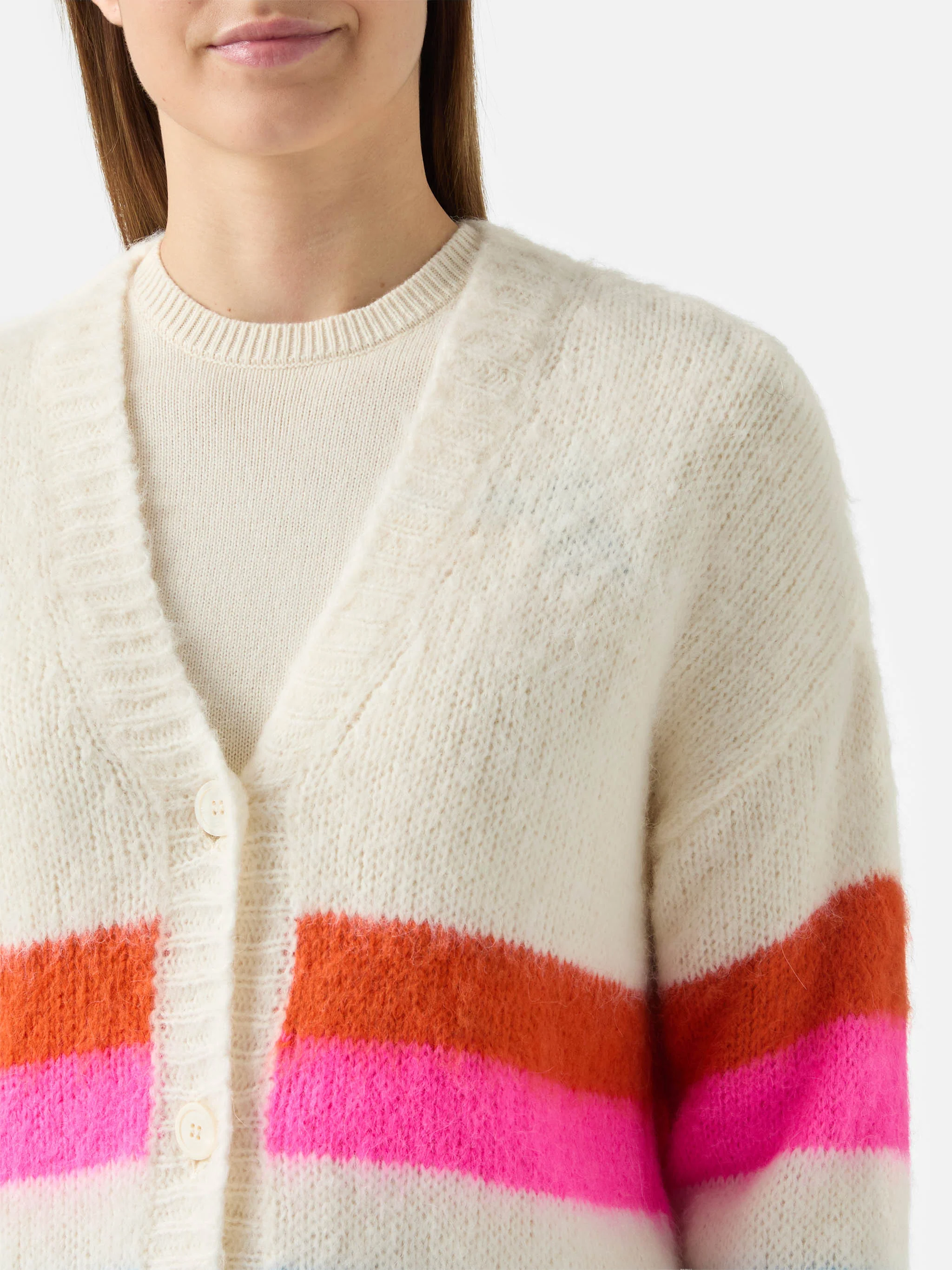 Cardigan Chloe garzato e morbido a righe multicolor - Image 2