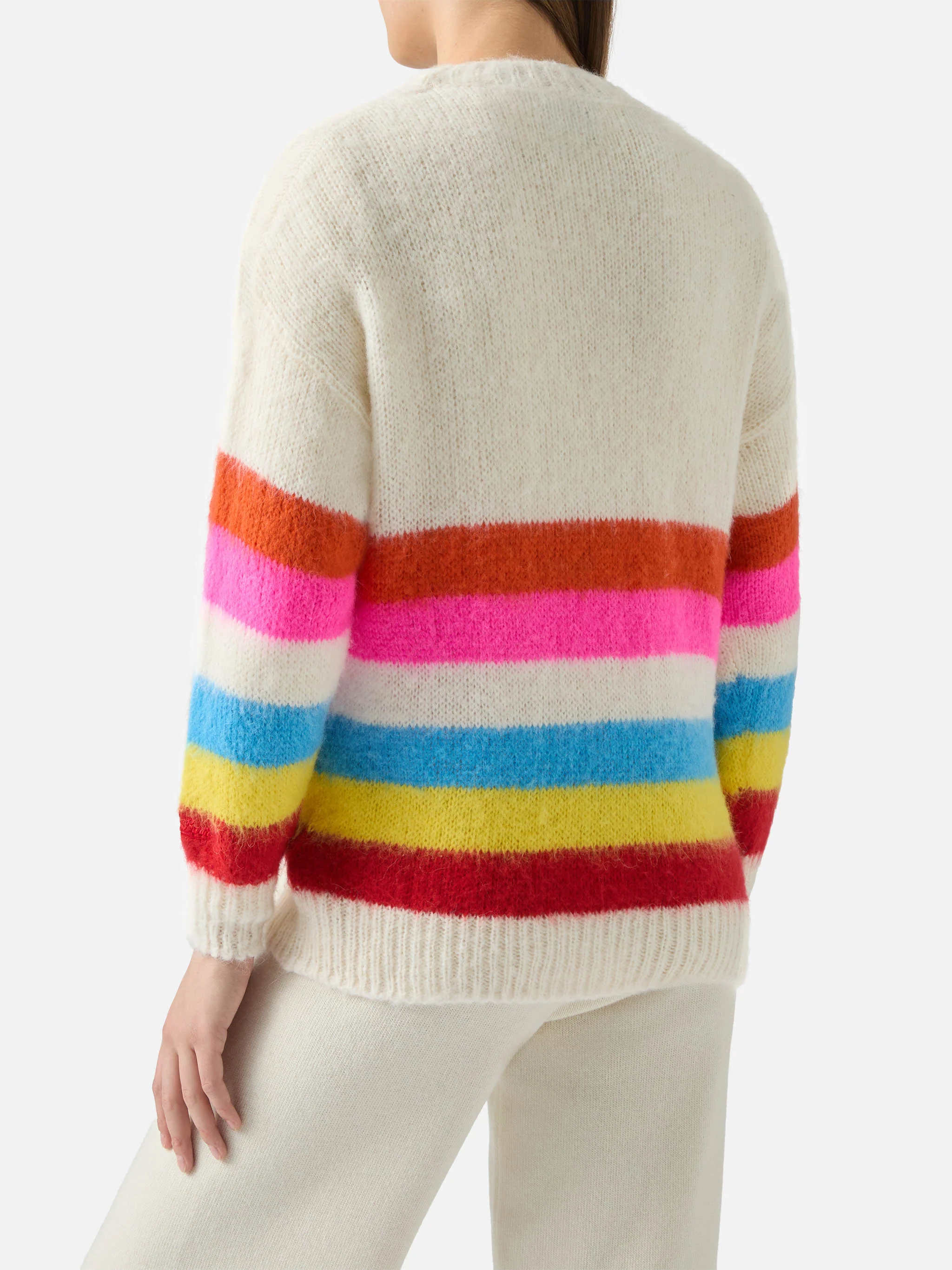 Cardigan Chloe garzato e morbido a righe multicolor - Image 3