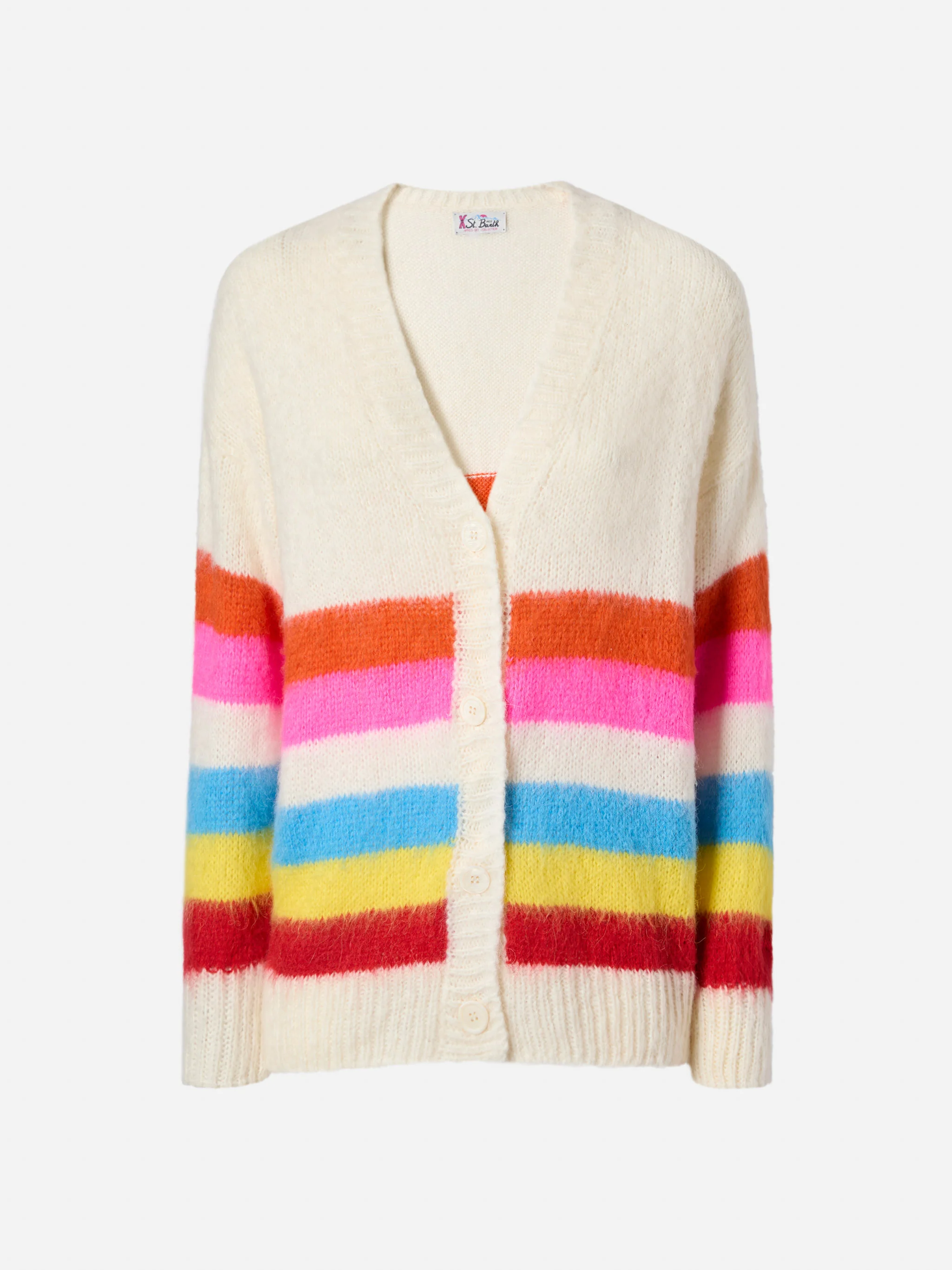 Cardigan Chloe garzato e morbido a righe multicolor - Image 5