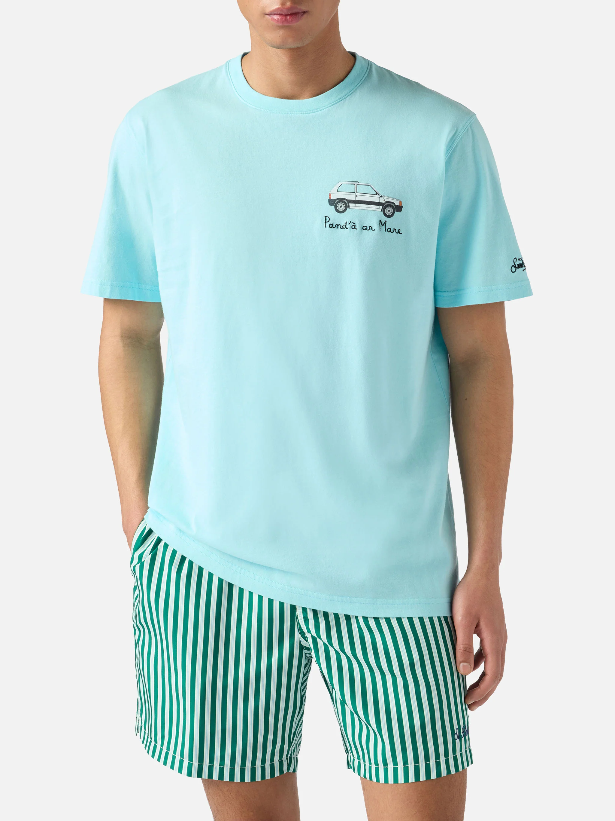 T-shirt Portofino turchese chiaro con ricamo Pand'à Ar Mare | Special Edition - Image 3
