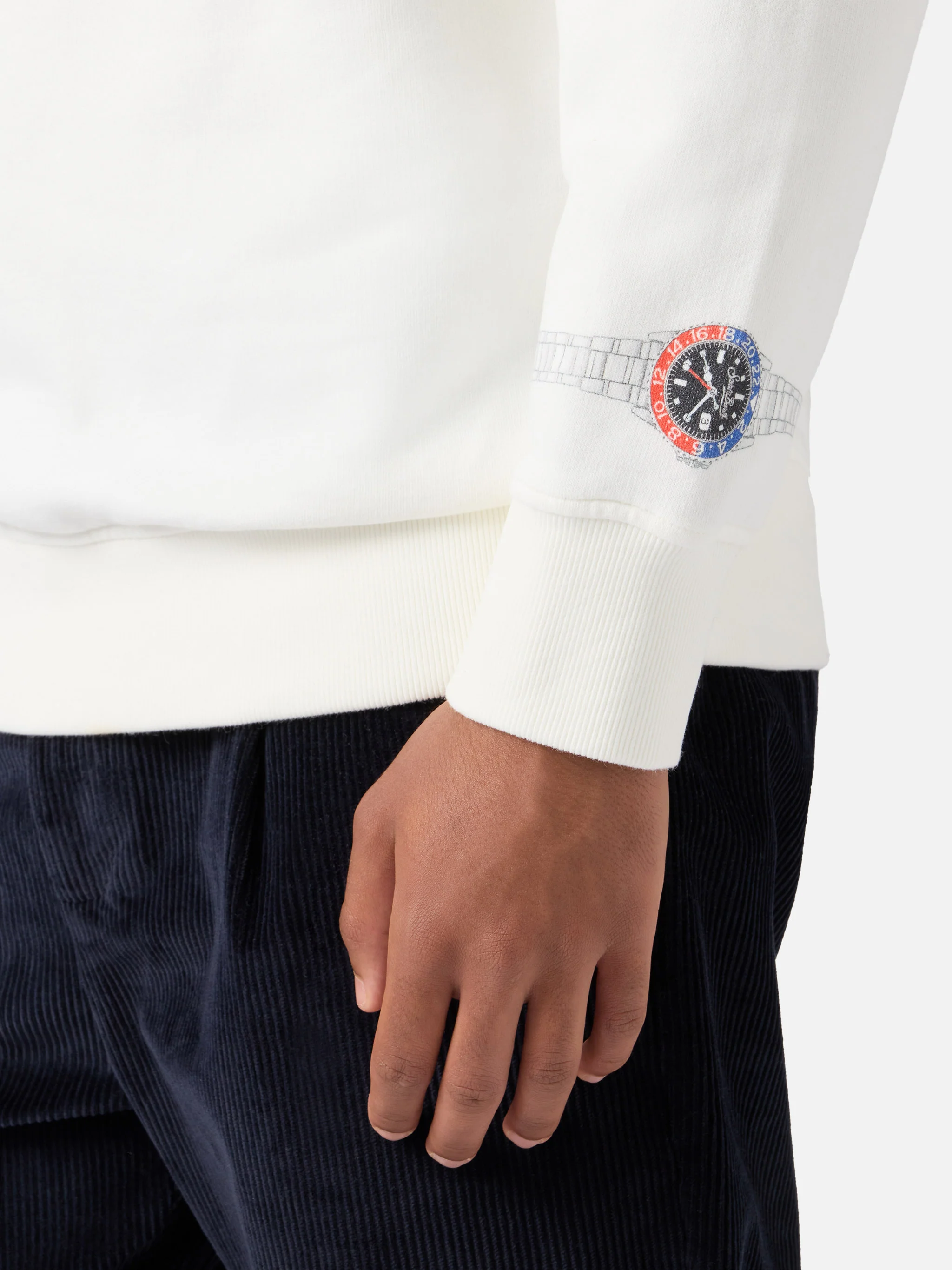 Felpa Soho in cotone bianco con stampa orologio sul polso e ricamo - Image 3