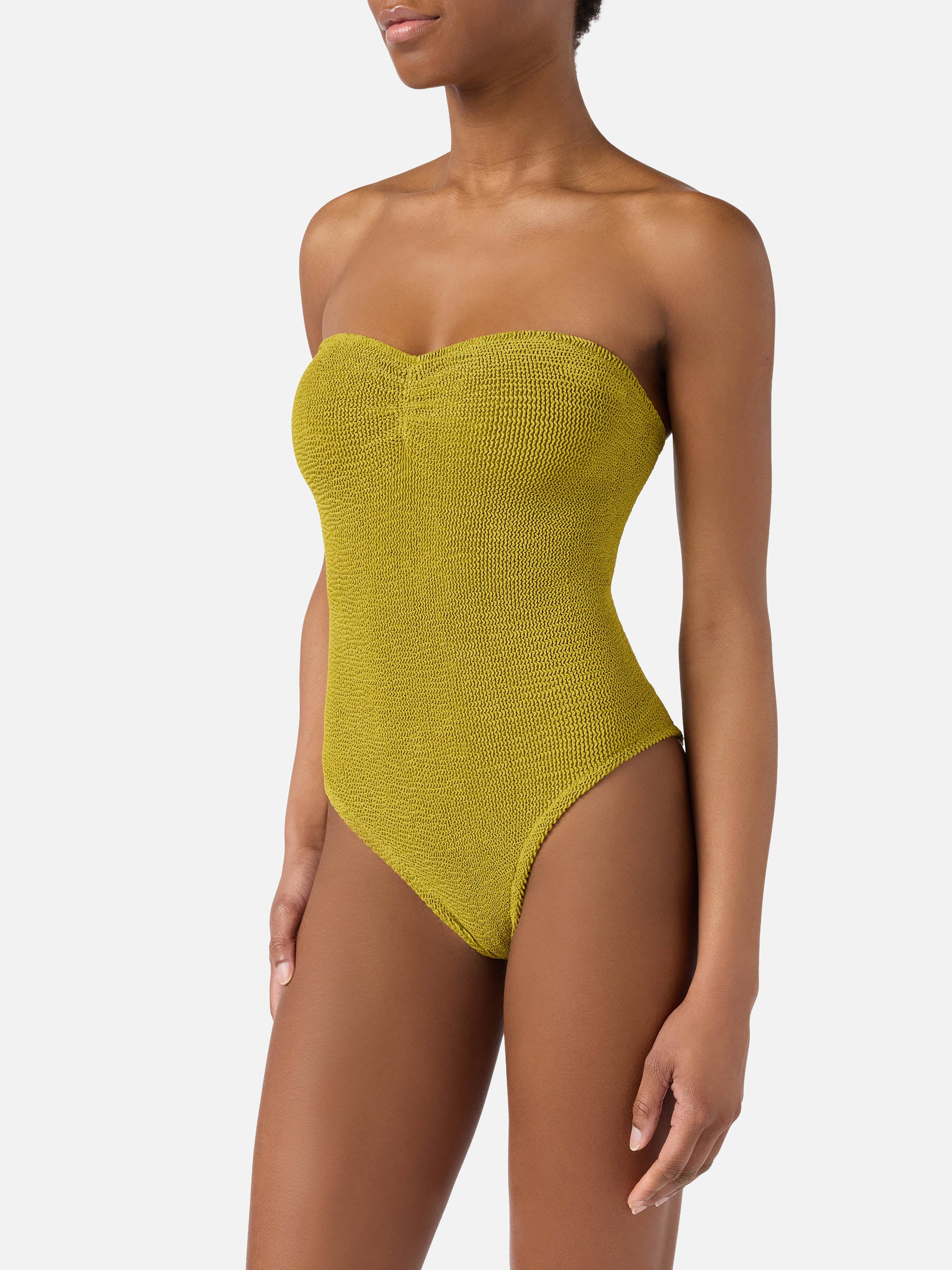 Costume intero Soleil a fascia in tessuto crinkle verde pistacchio - Image 2