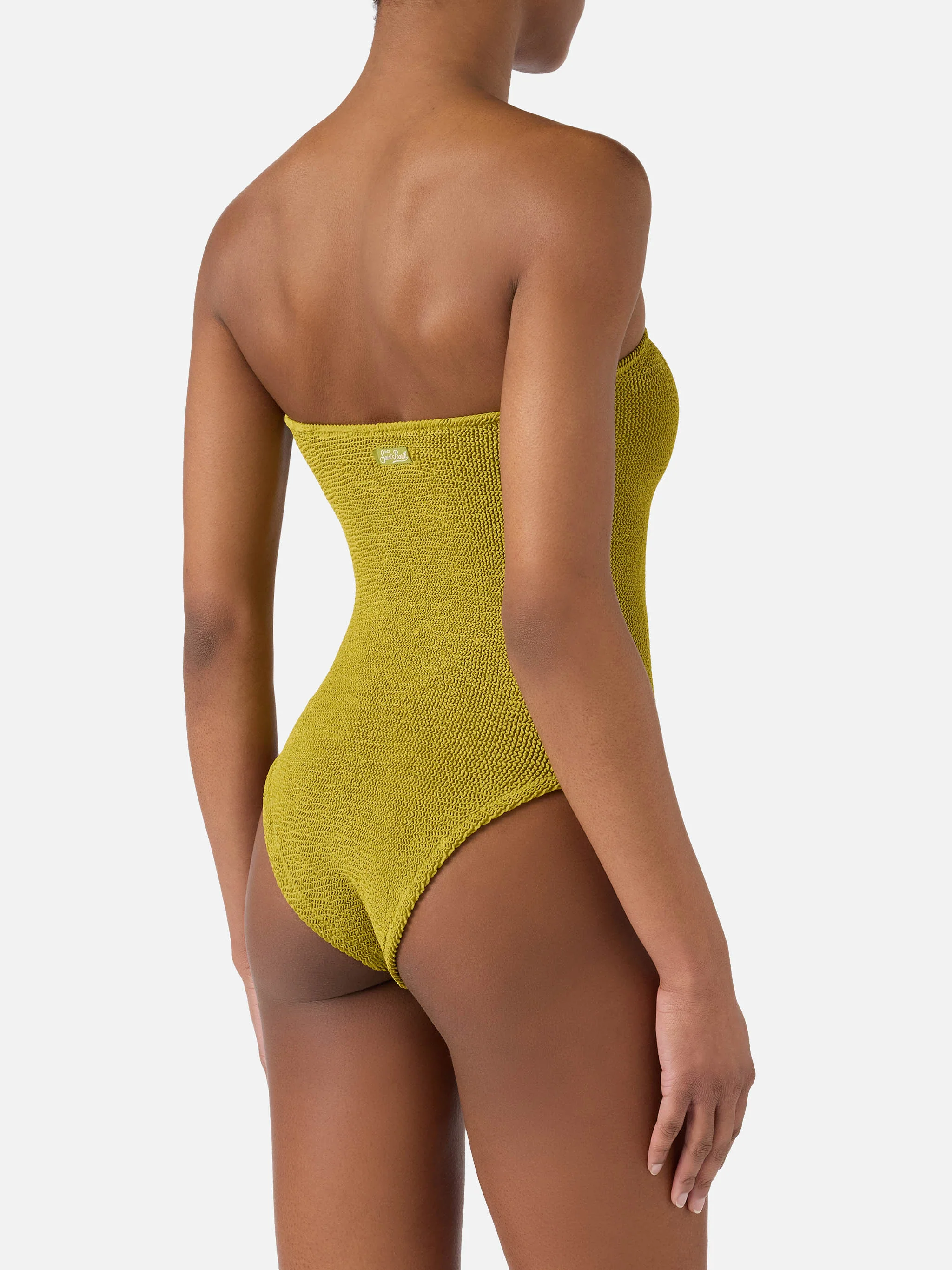 Costume intero Soleil a fascia in tessuto crinkle verde pistacchio - Image 3