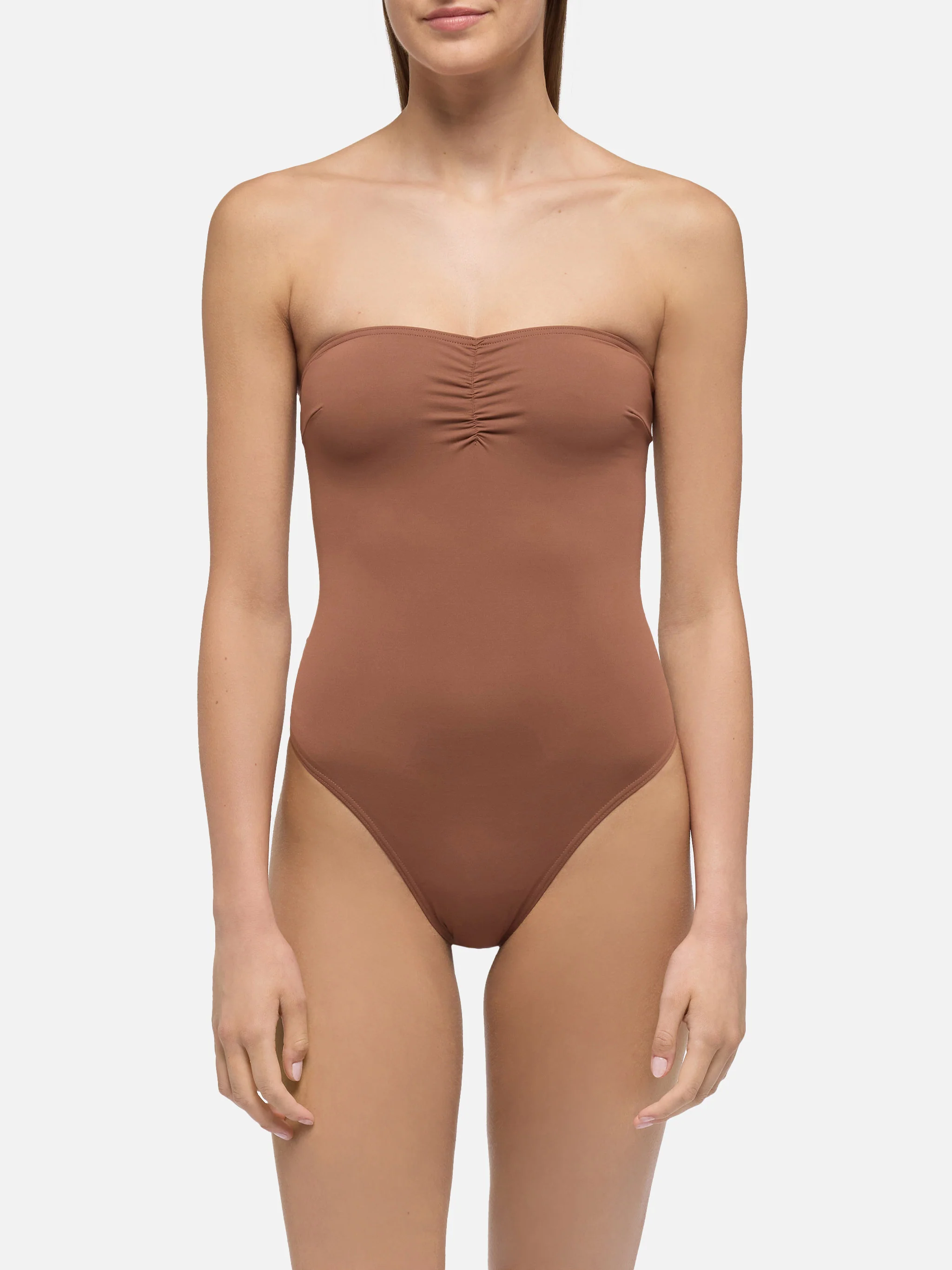 Soleil costume intero senza spalline marrone - Image 2
