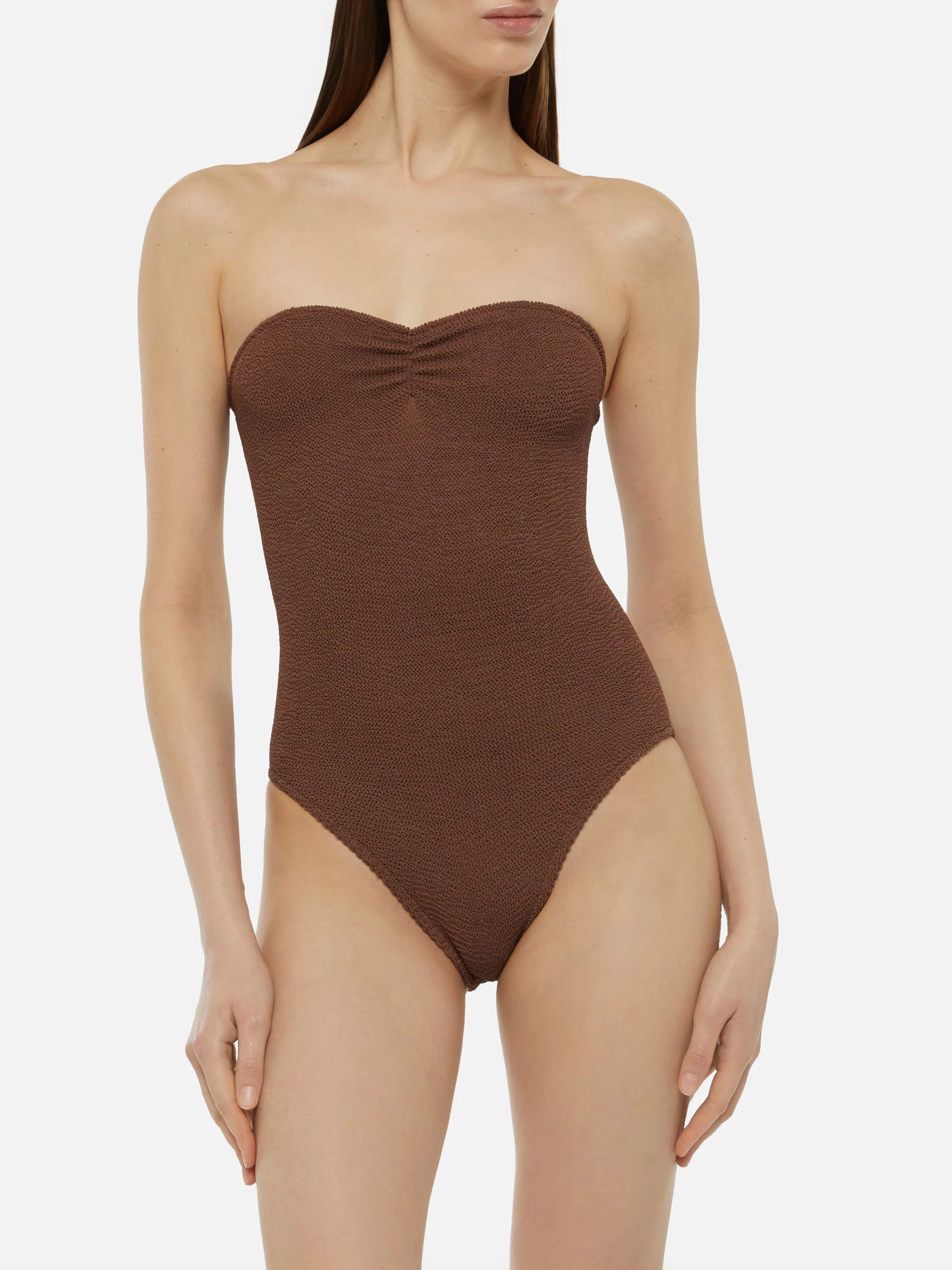 Soleil costume intero crinkle senza spalline marrone - Image 2