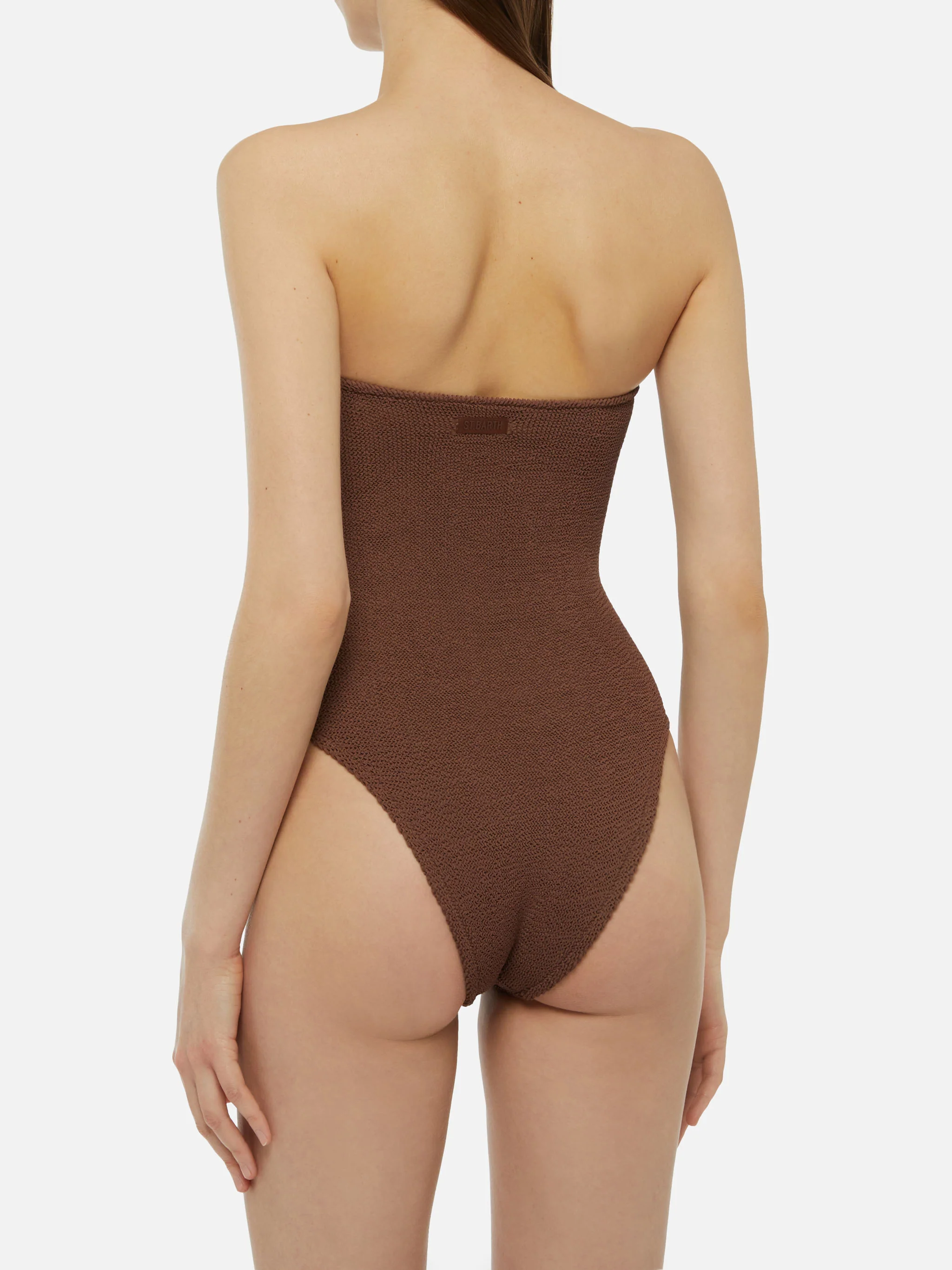 Soleil costume intero crinkle senza spalline marrone - Image 4