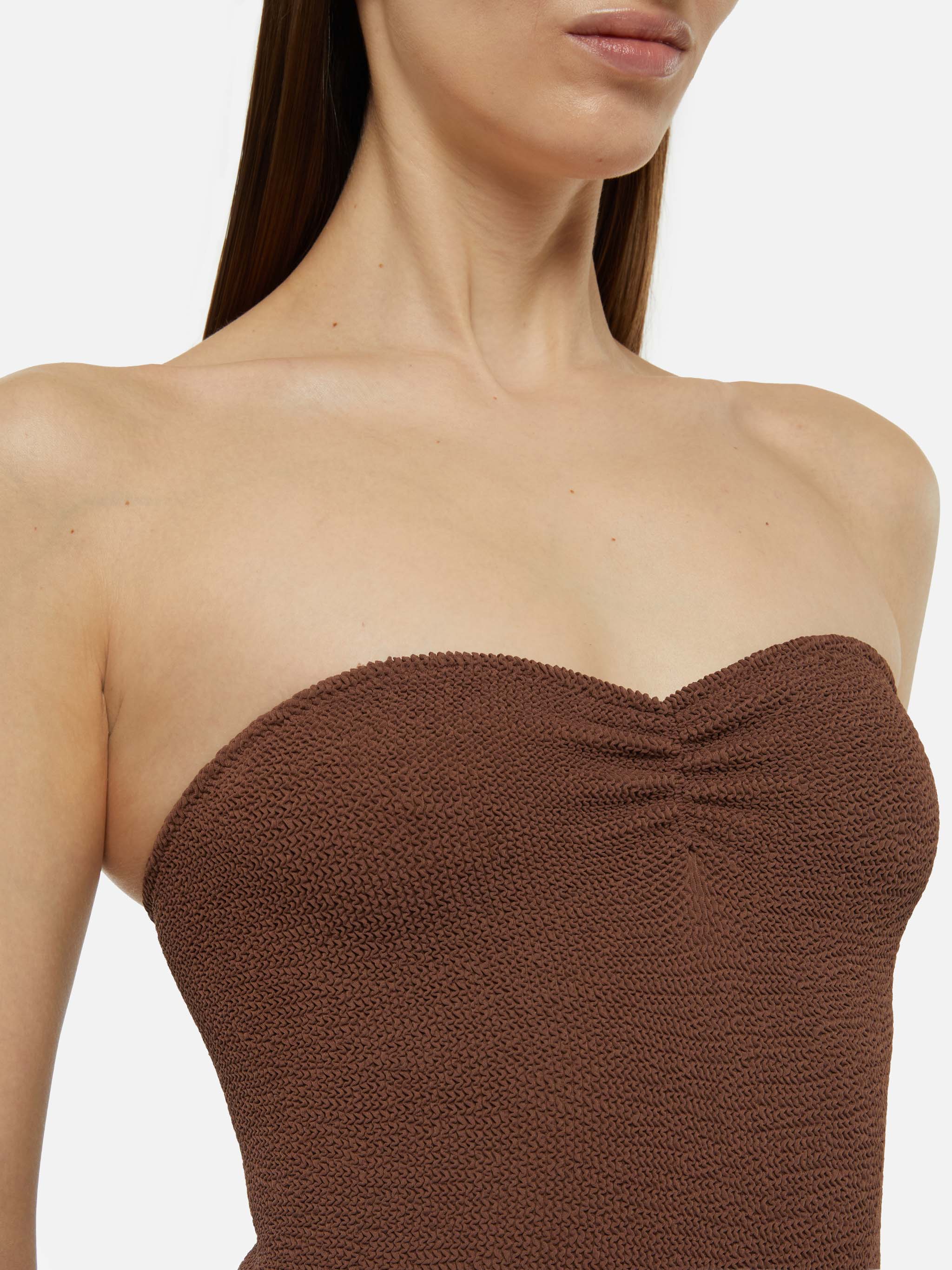 Soleil costume intero crinkle senza spalline marrone - Image 5