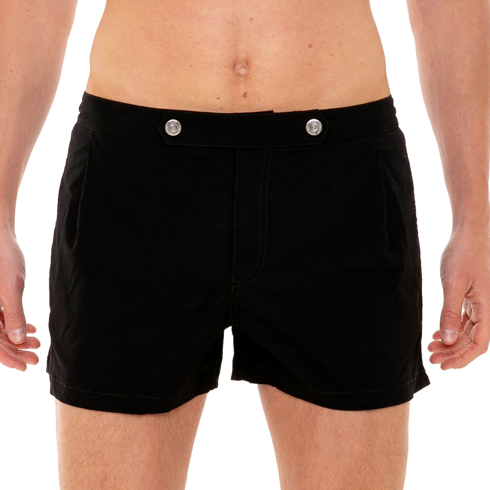 Costume da bagno nero tinta unita con chiusura frontale con bottoni - Image 2