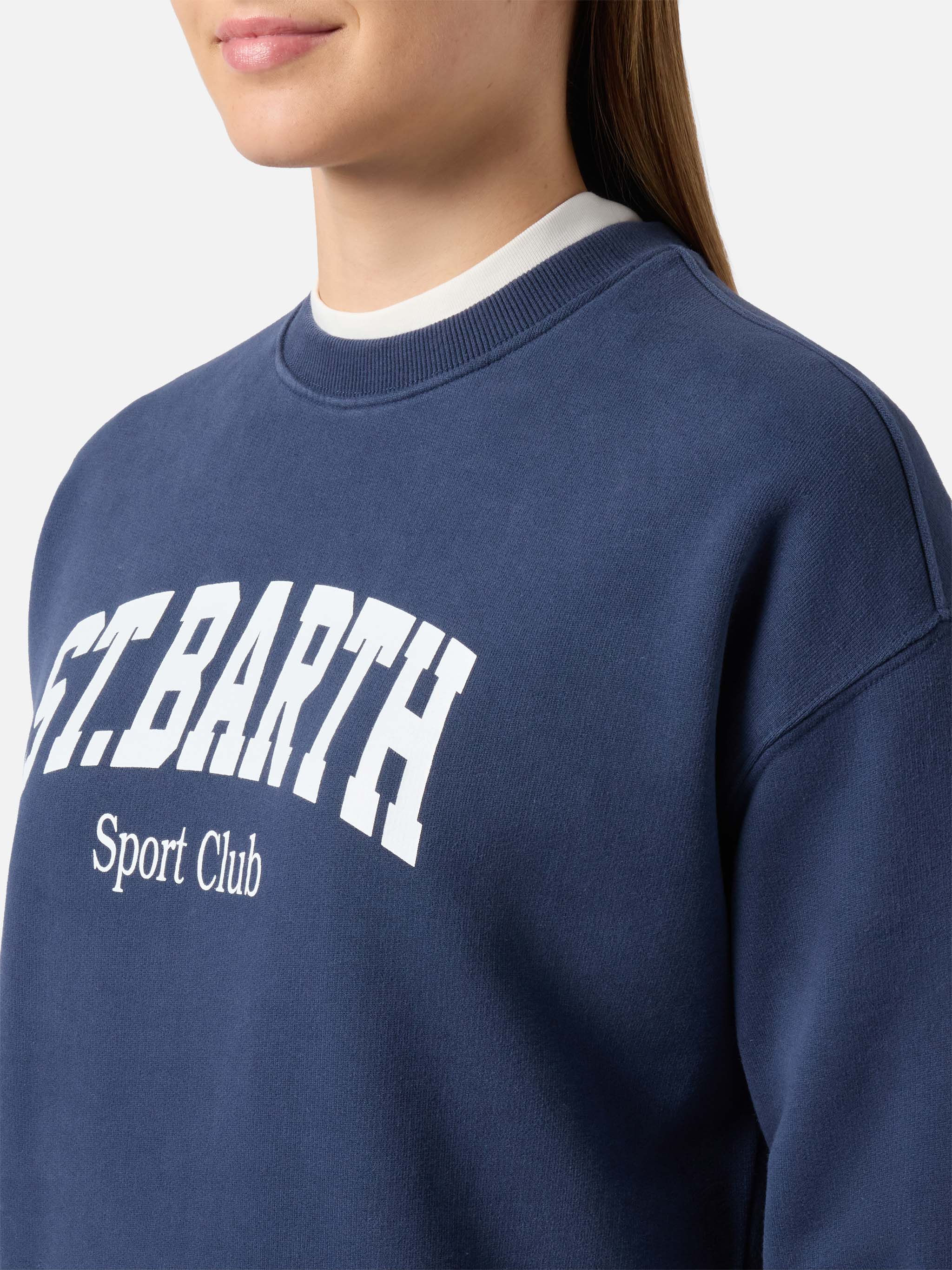 Felpa Stardust in cotone blu con stampa St. Barth sport club - Image 2