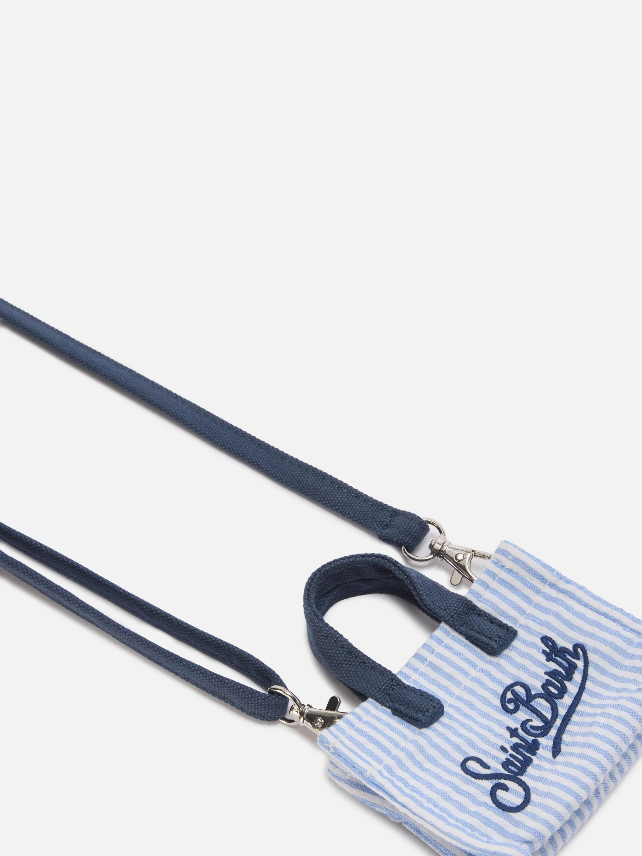Keychain a forma di mini borsa in cotone a righe con logo stampato - Image 2