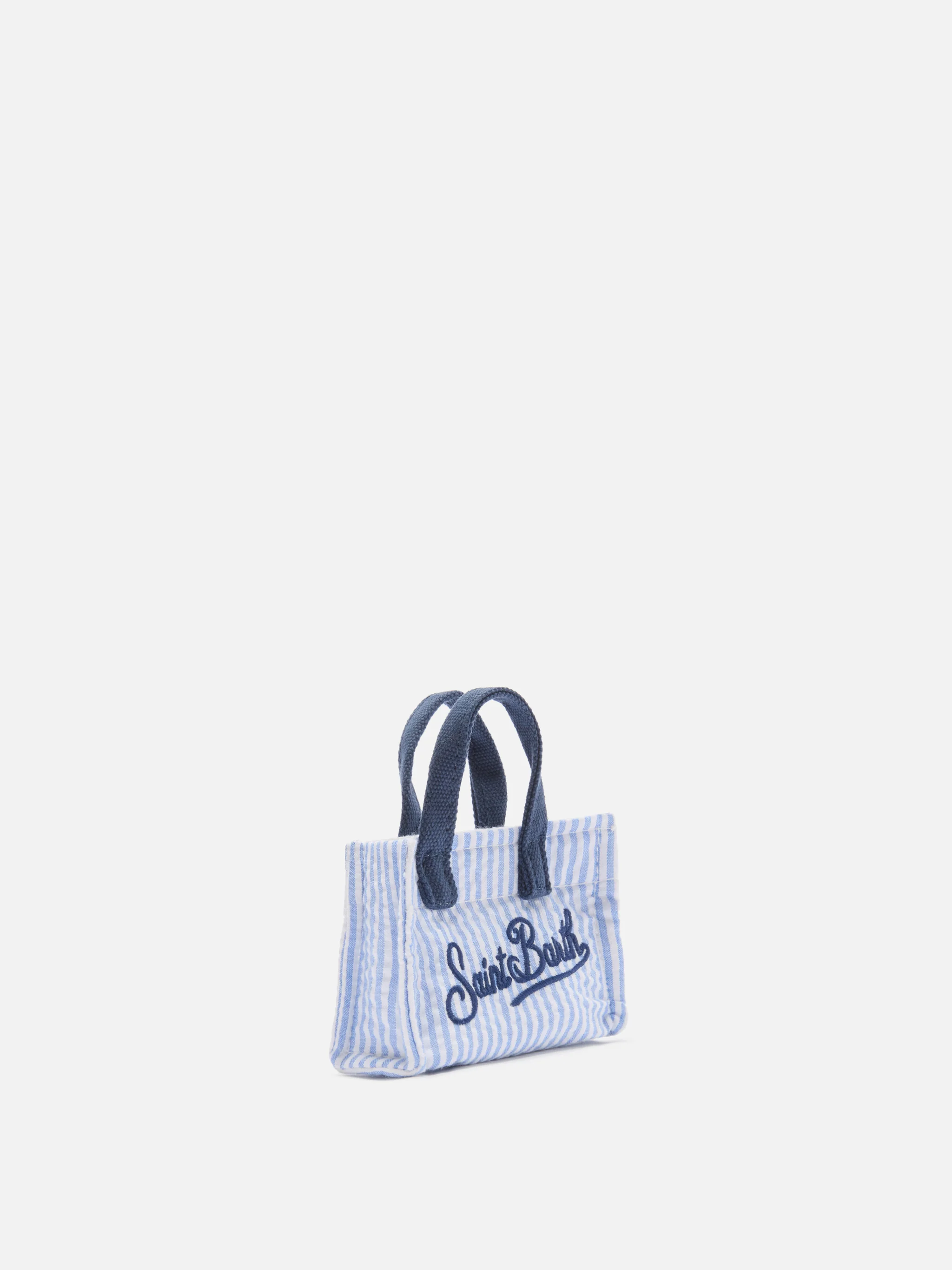 Keychain a forma di mini borsa in cotone a righe con logo stampato - Image 3