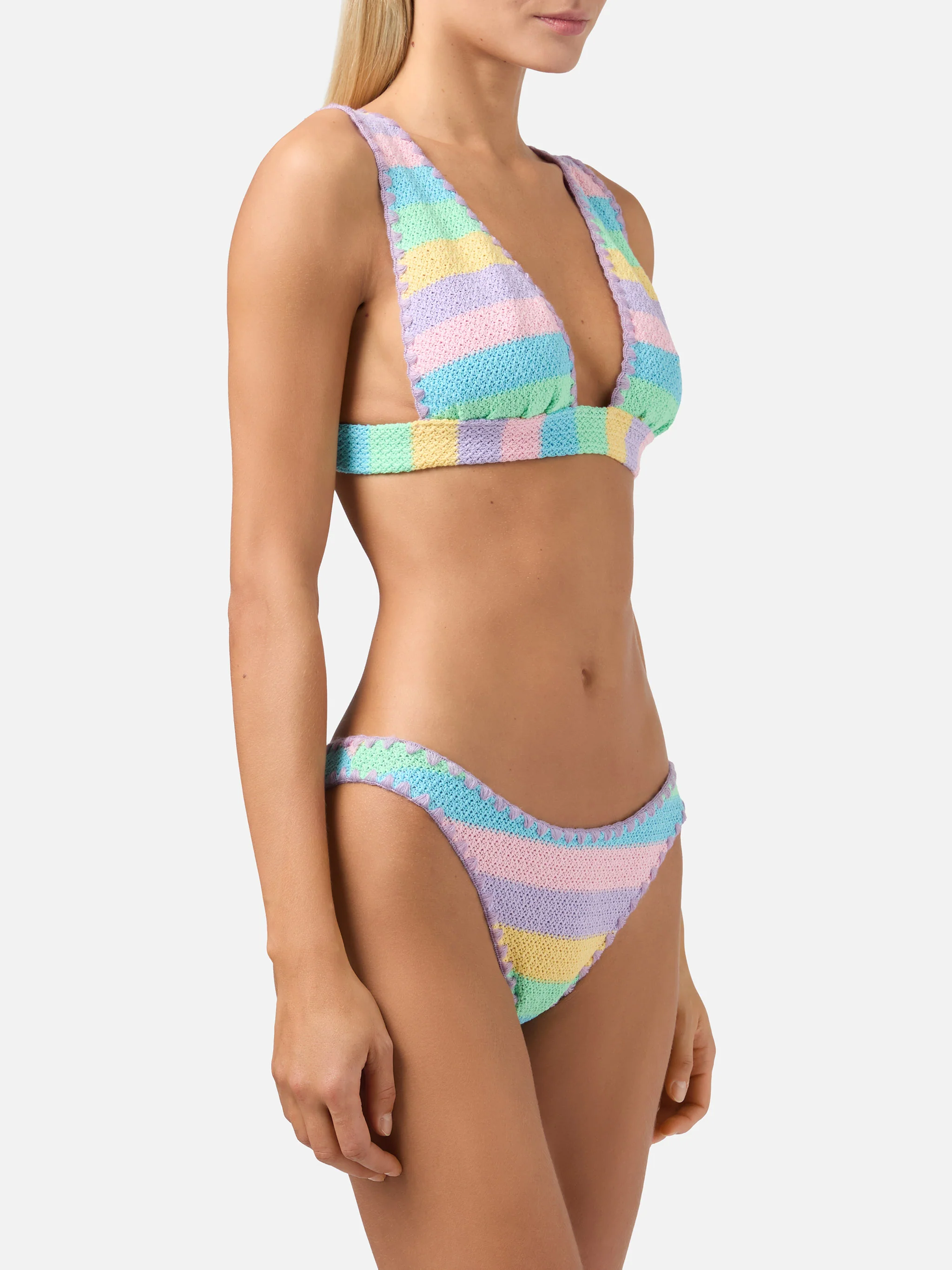 Bikini a triangolo allycia Elise in crochet a righe pastello - Image 2