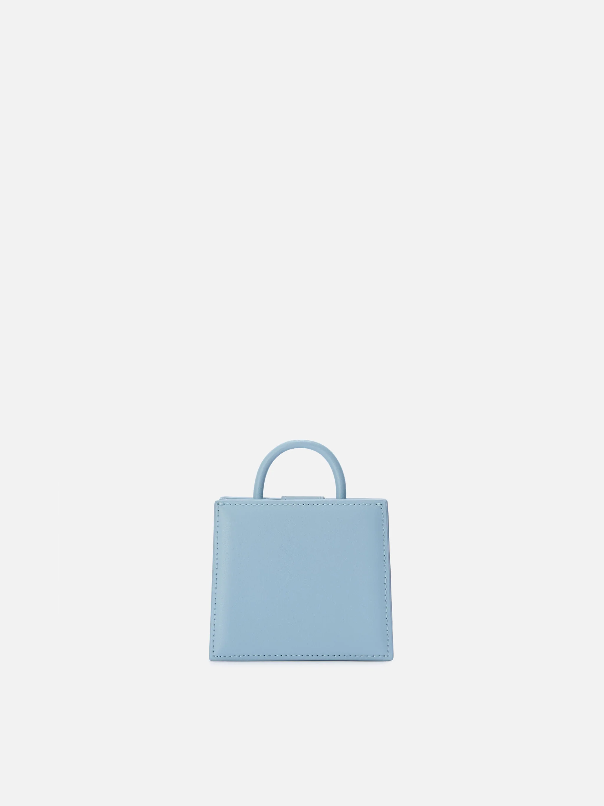 Borsa Shop micro strutturata in pelle liscia azzurra con targhetta metallica - Image 3