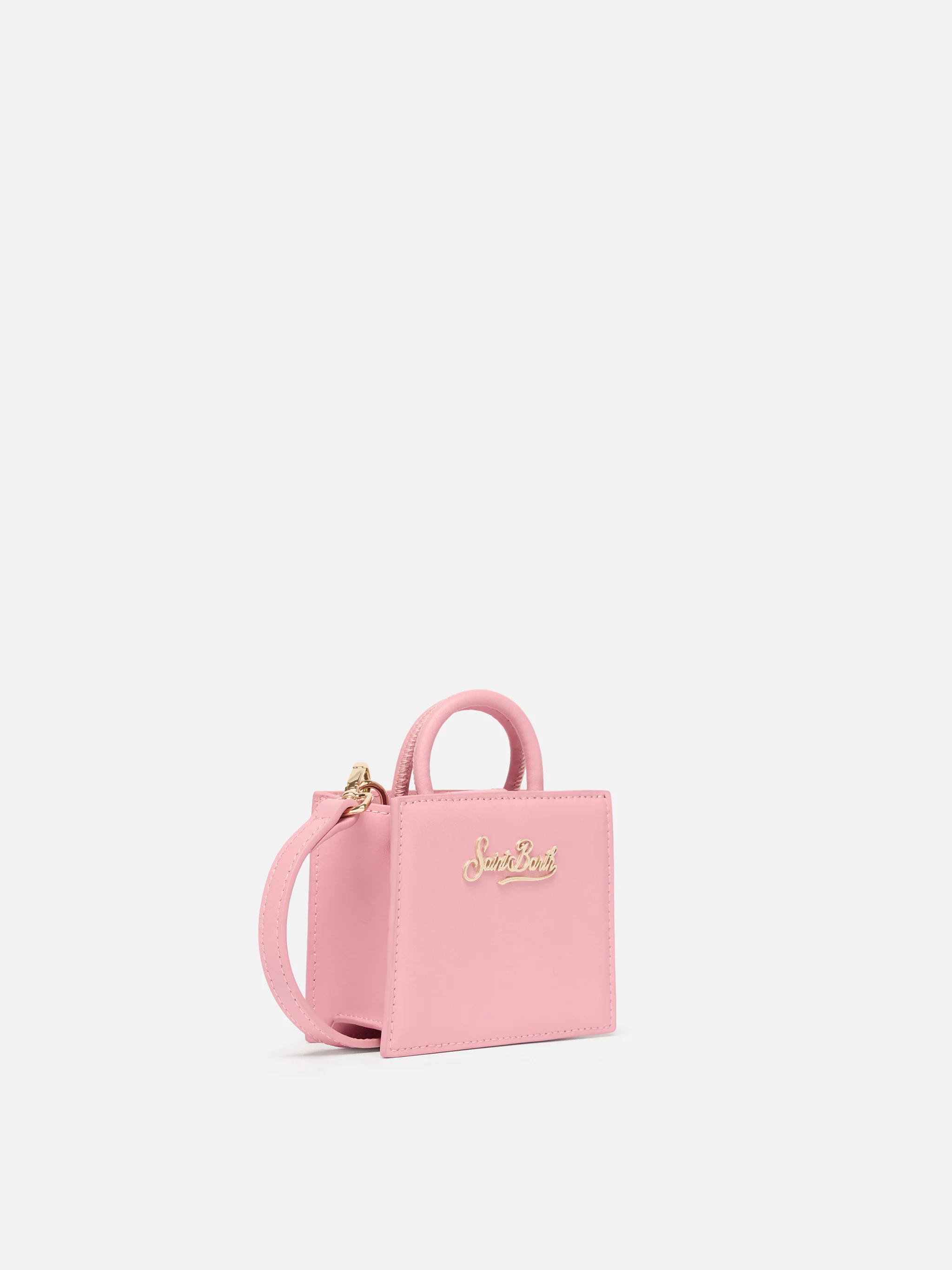 Borsa Shop micro strutturata in pelle liscia rosa con targhetta metallica - Image 3