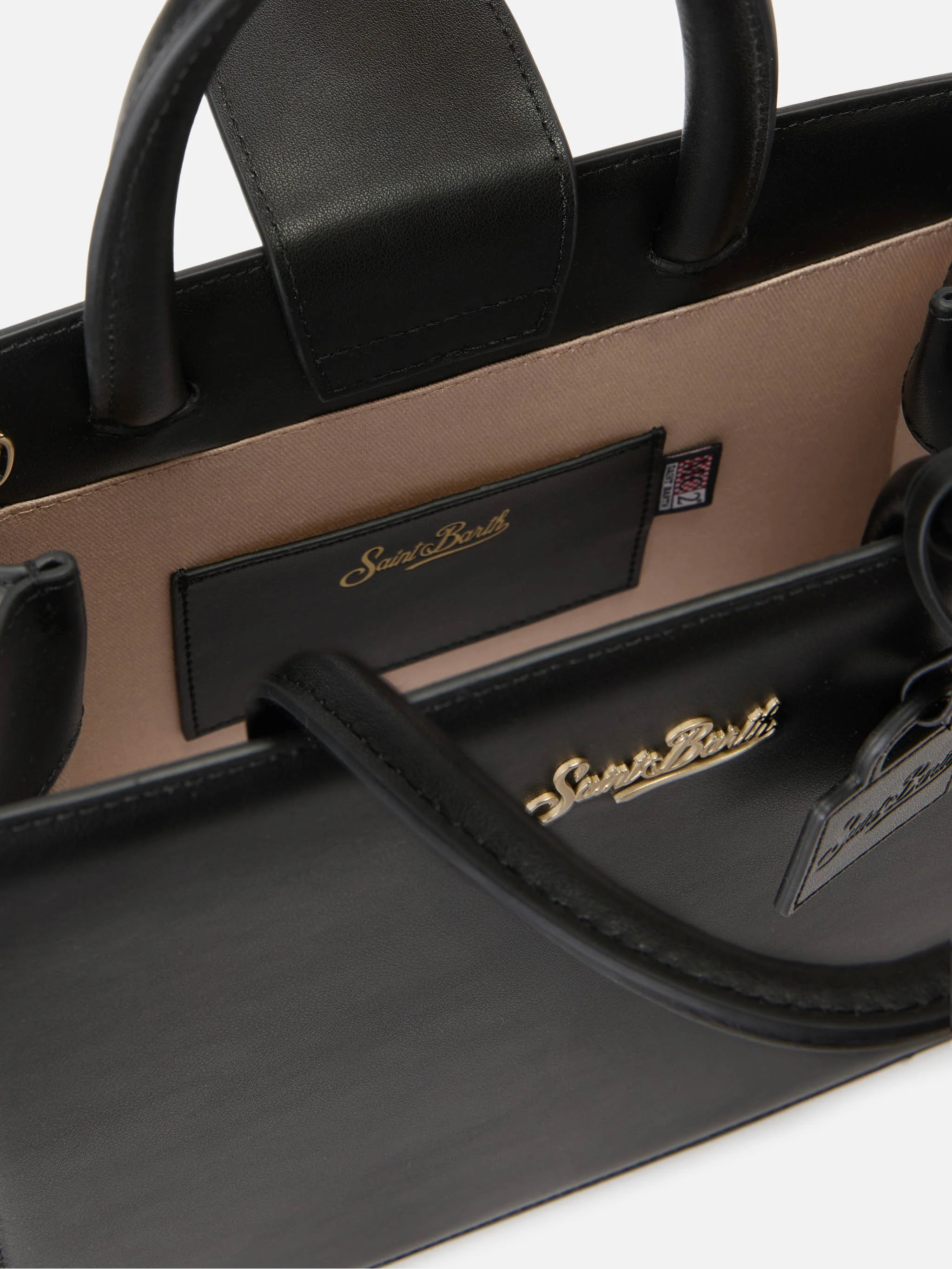 Borsa Shop Midi strutturata in pelle liscia nera con targhetta metallica - Image 4