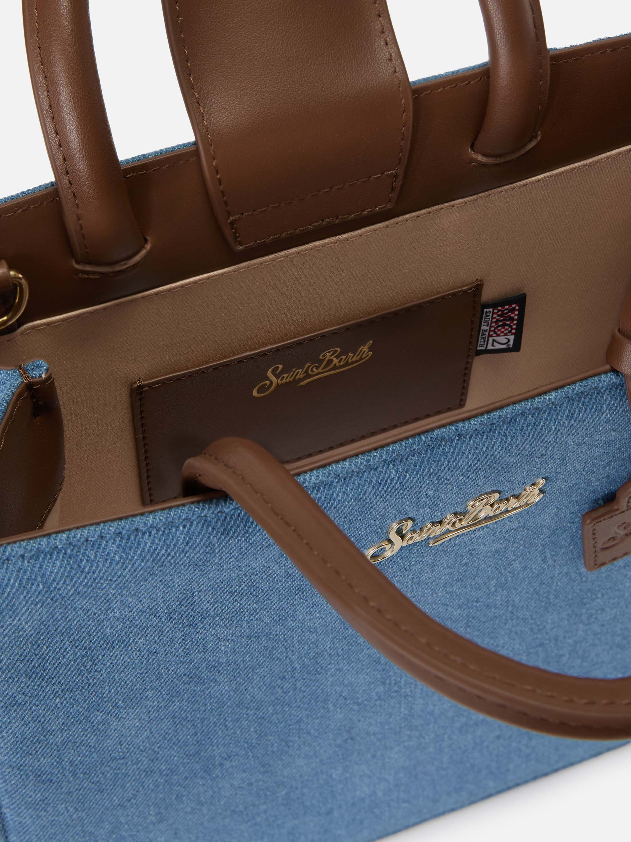 Borsa Shop Midi strutturata in denim con dettagli in pelle - Image 4
