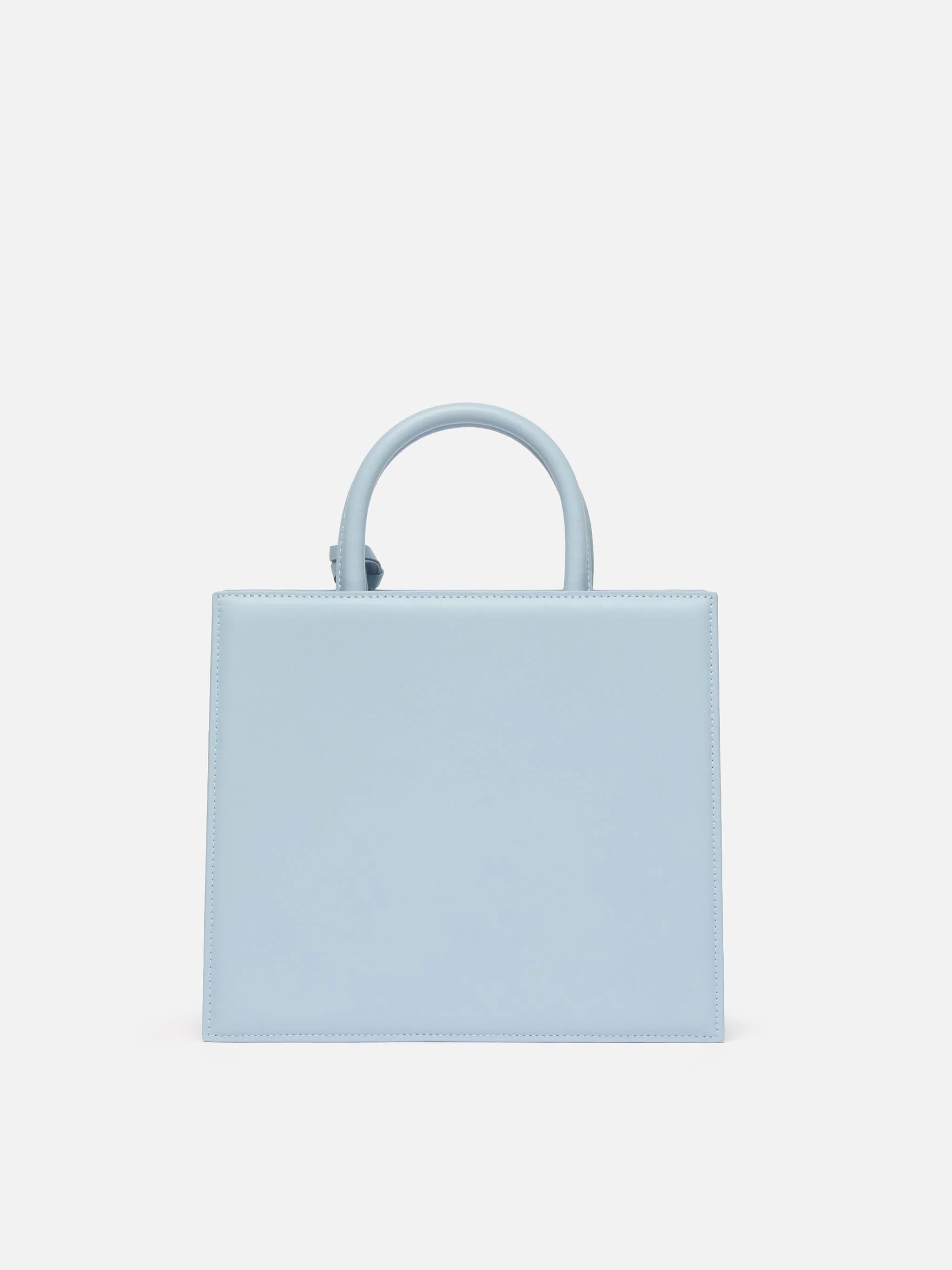 Borsa Shop Midi strutturata in pelle liscia azzurra con targhetta metallica - Image 4