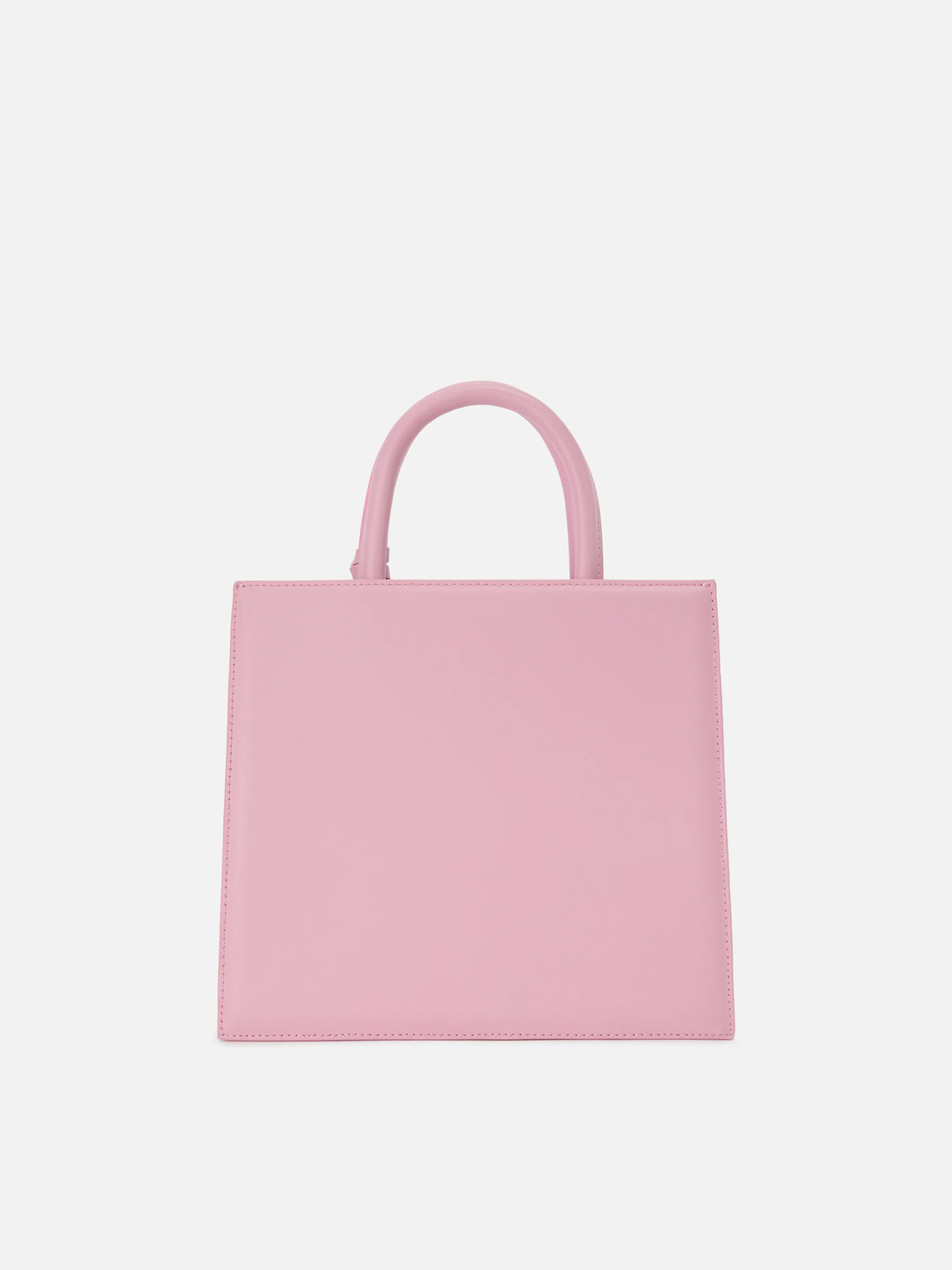 Borsa Shop Midi strutturata in pelle liscia rosa con targhetta metallica - Image 3