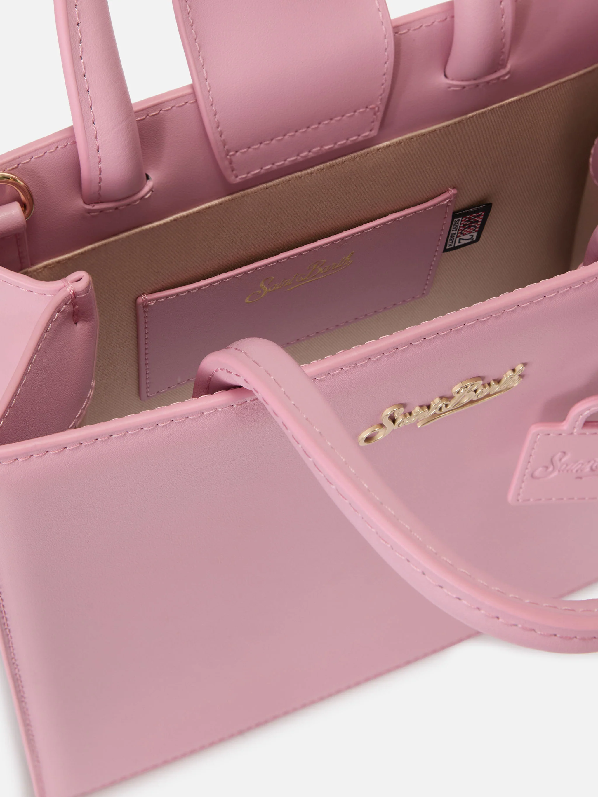 Borsa Shop Midi strutturata in pelle liscia rosa con targhetta metallica - Image 4