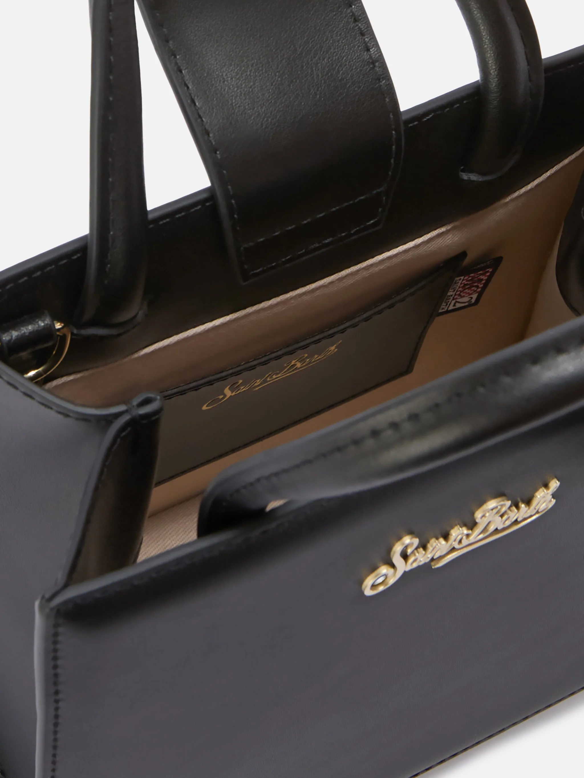 Borsa Shop mini strutturata in pelle liscia nera con targhetta metallica - Image 4