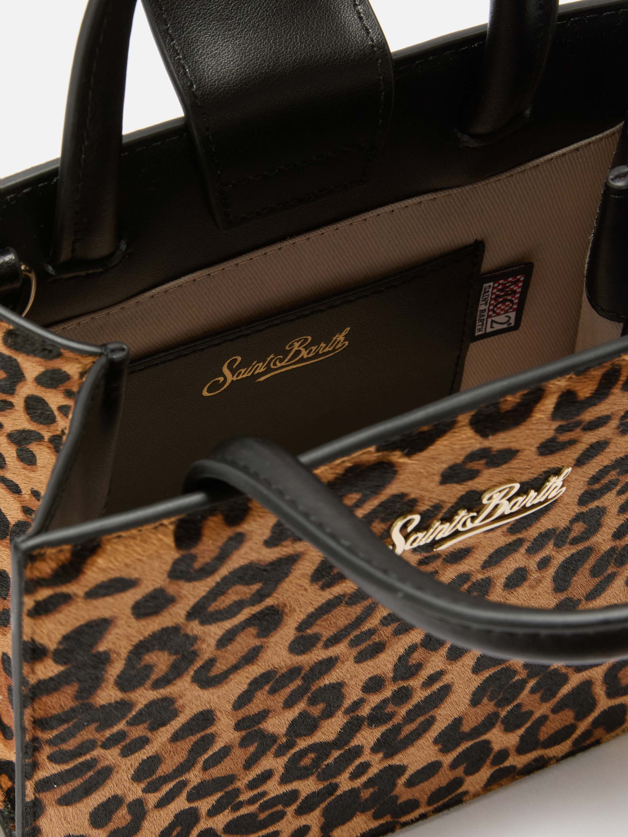 Borsa Shop Mini strutturata in cavallino leopardato con targhetta metallica - Image 5