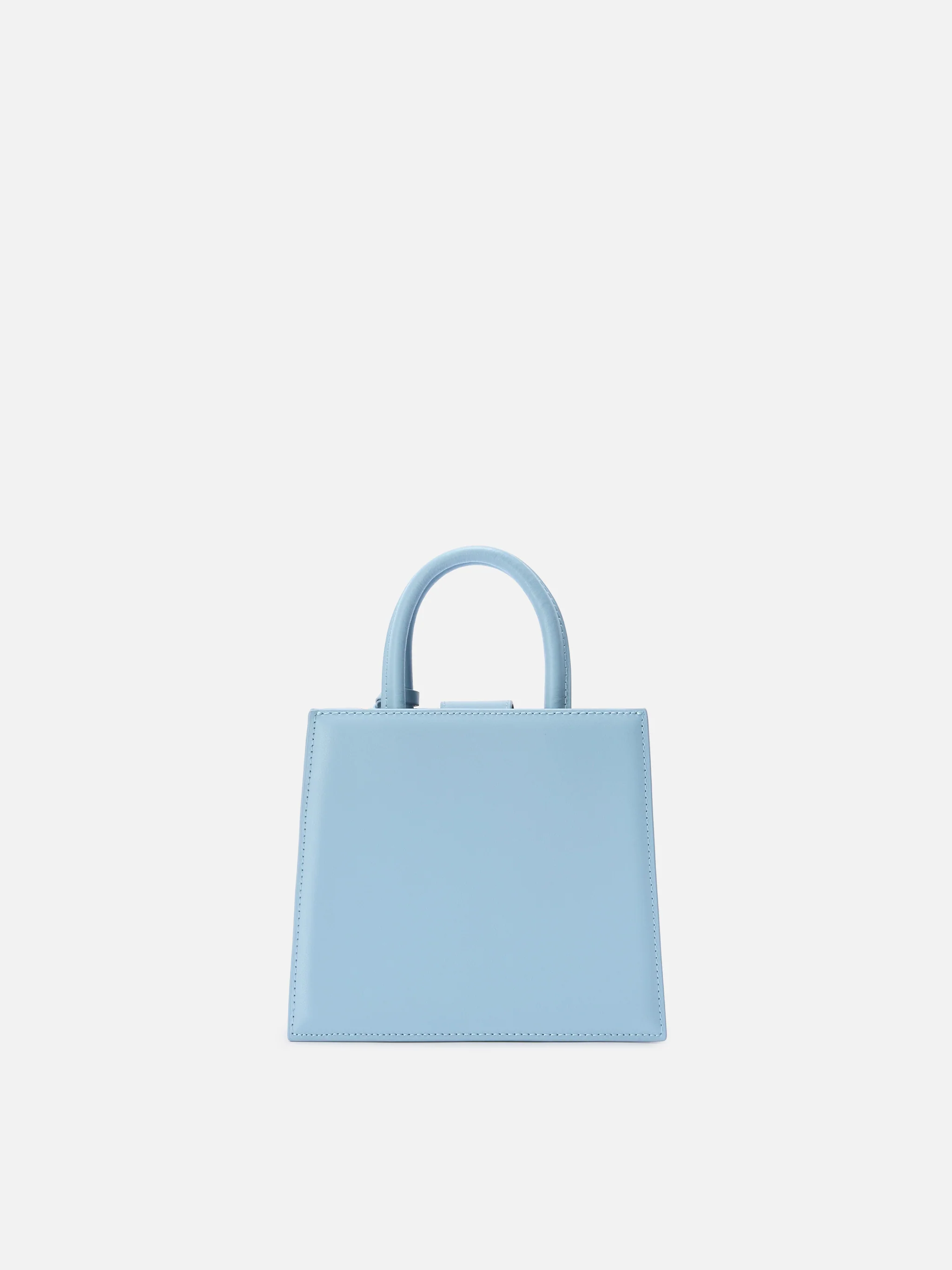 Borsa Shop mini strutturata in pelle liscia azzurra con targhetta metallica - Image 4