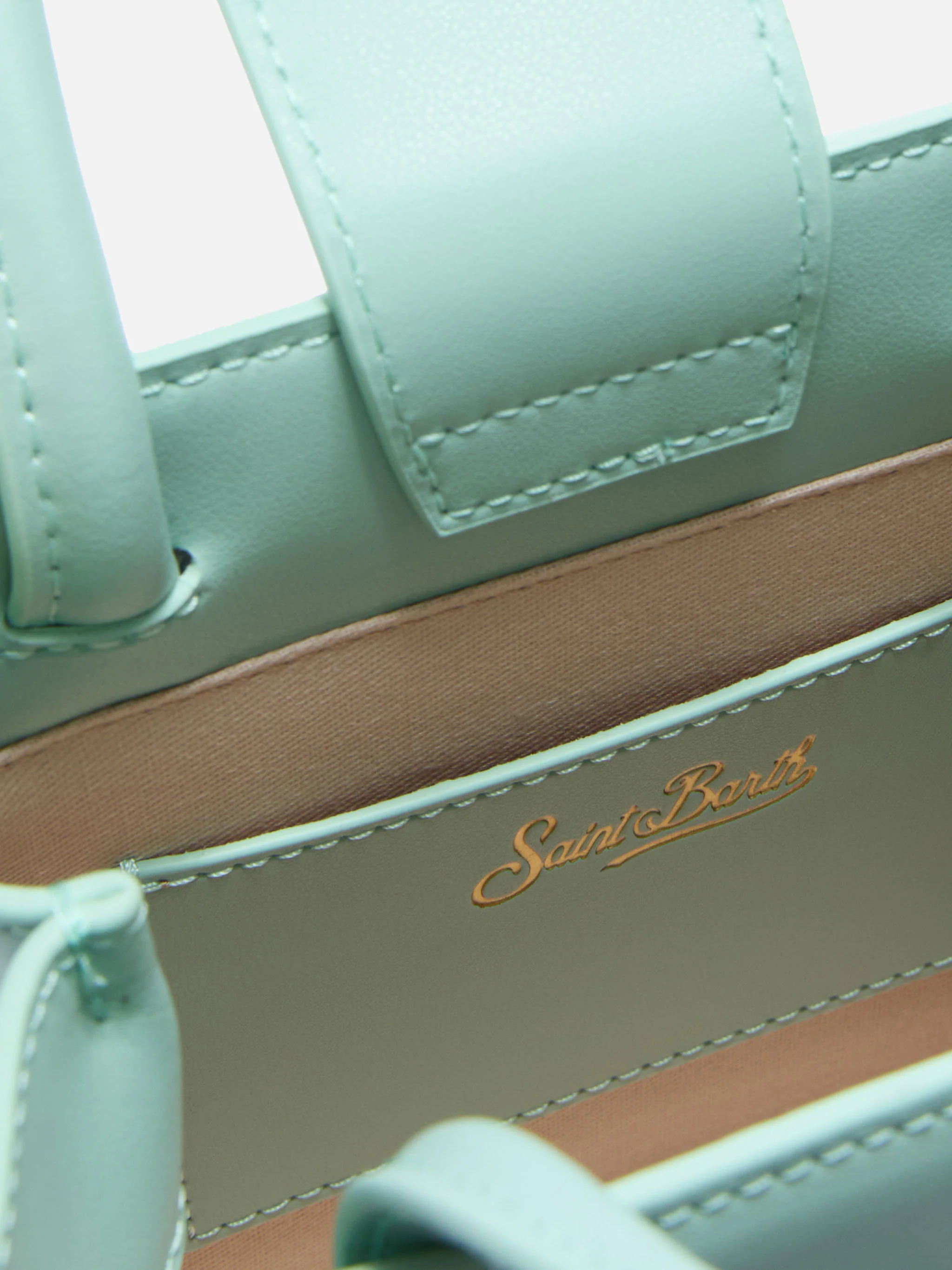 Borsa Shop mini strutturata in pelle liscia verde menta con targhetta metallica - Image 5